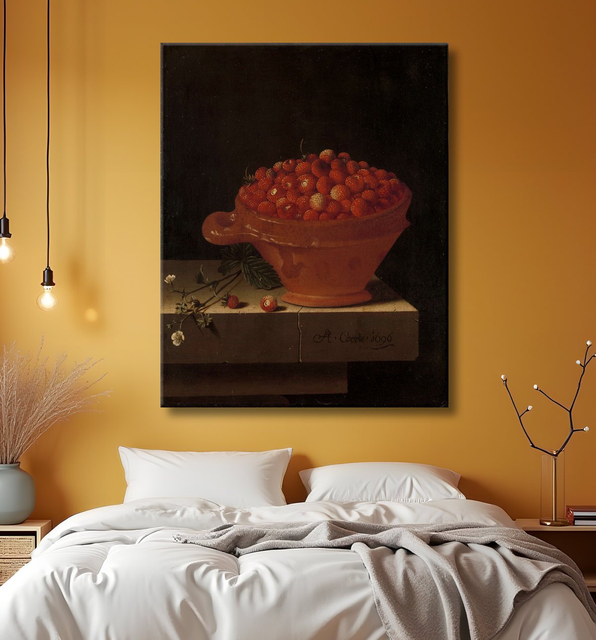 Reproduction Un bol de fraises sur un socle en pierre de Adriaen Coorte avec decor