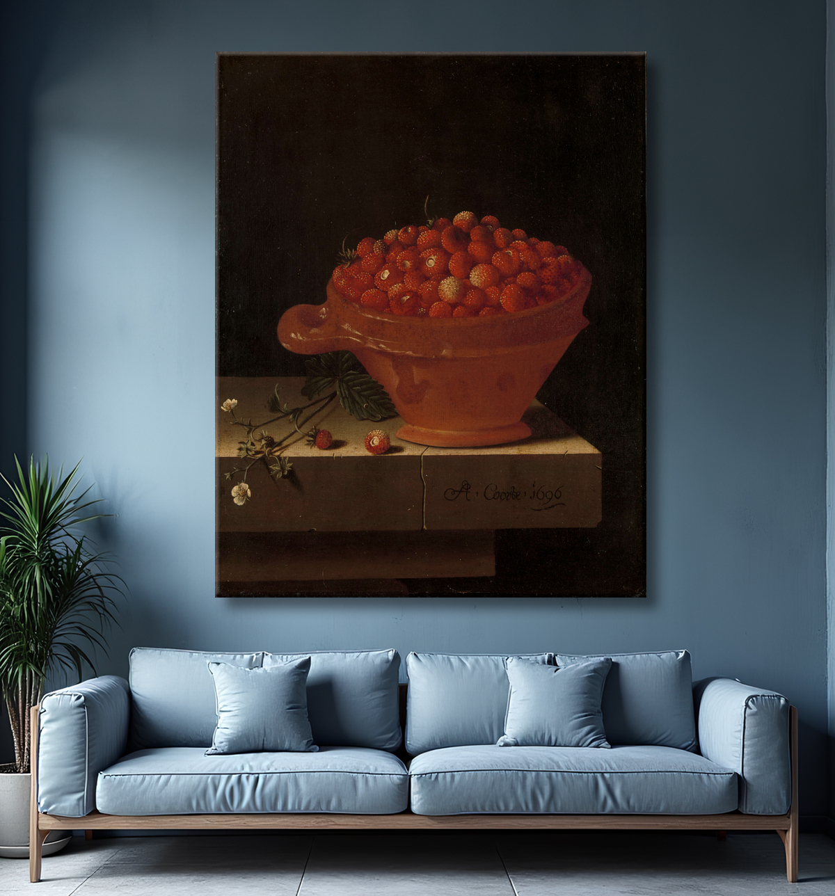 Reproduction Un bol de fraises sur un socle en pierre de Adriaen Coorte avec decor