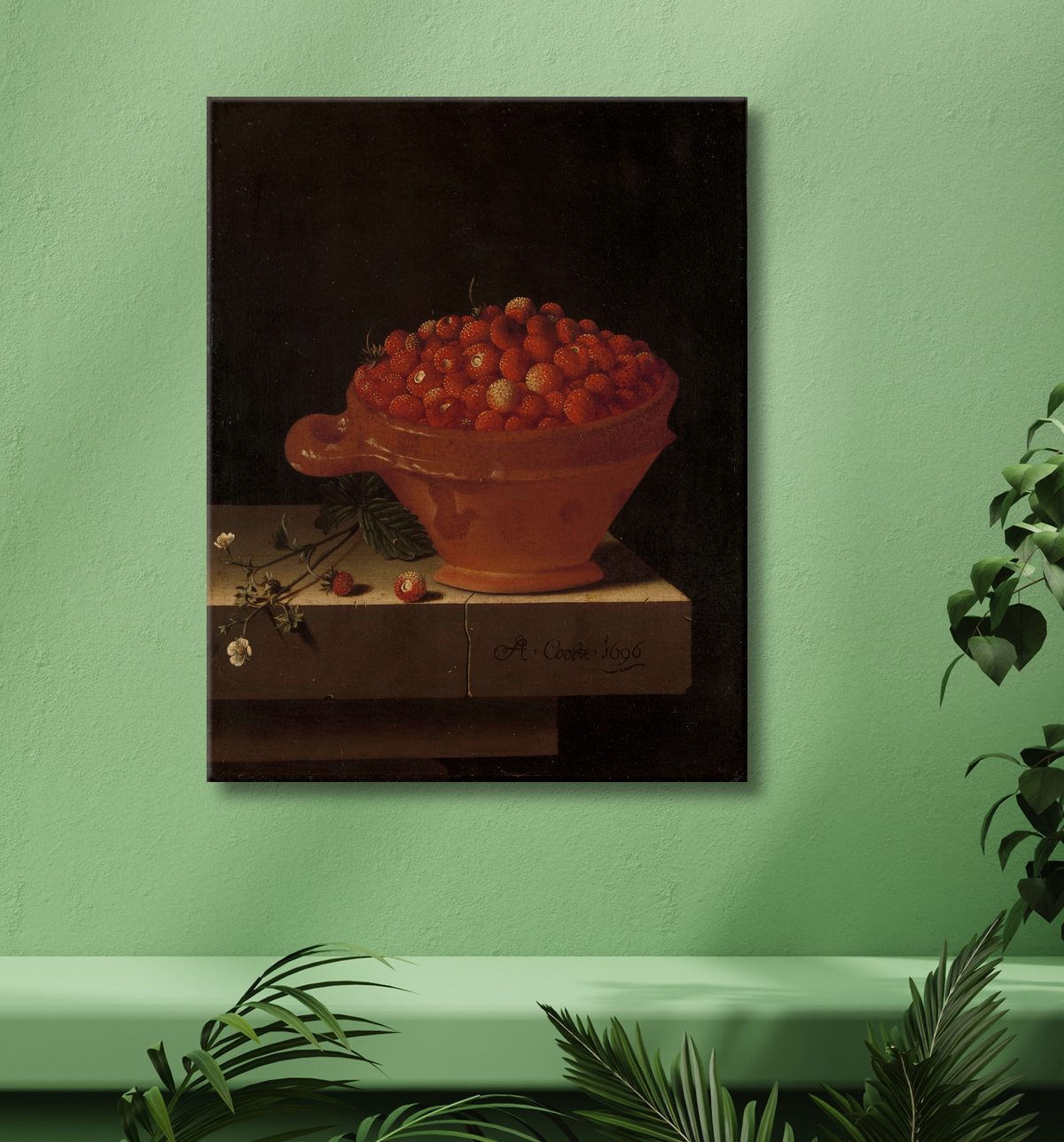 Reproduction Un bol de fraises sur un socle en pierre de Adriaen Coorte avec decor