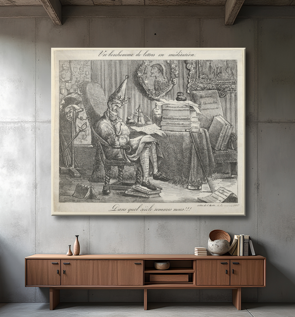 Reproduction Un camarade littéraire méditant de Eugène Delacroix avec decor