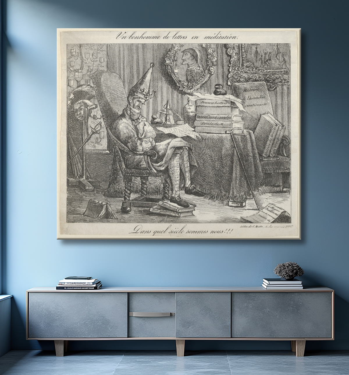 Reproduction Un camarade littéraire méditant de Eugène Delacroix avec decor