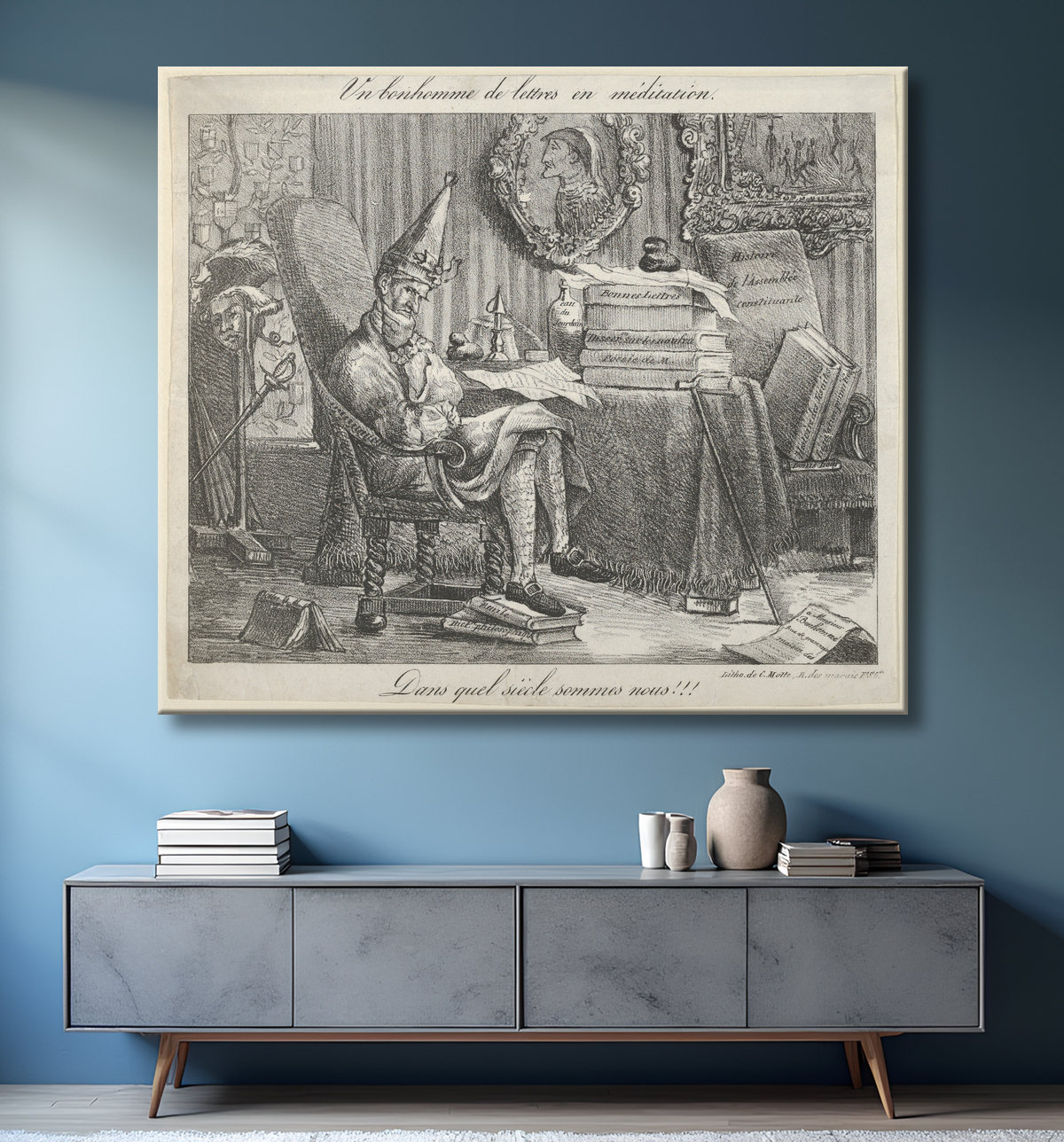 Reproduction Un camarade littéraire méditant de Eugène Delacroix avec decor