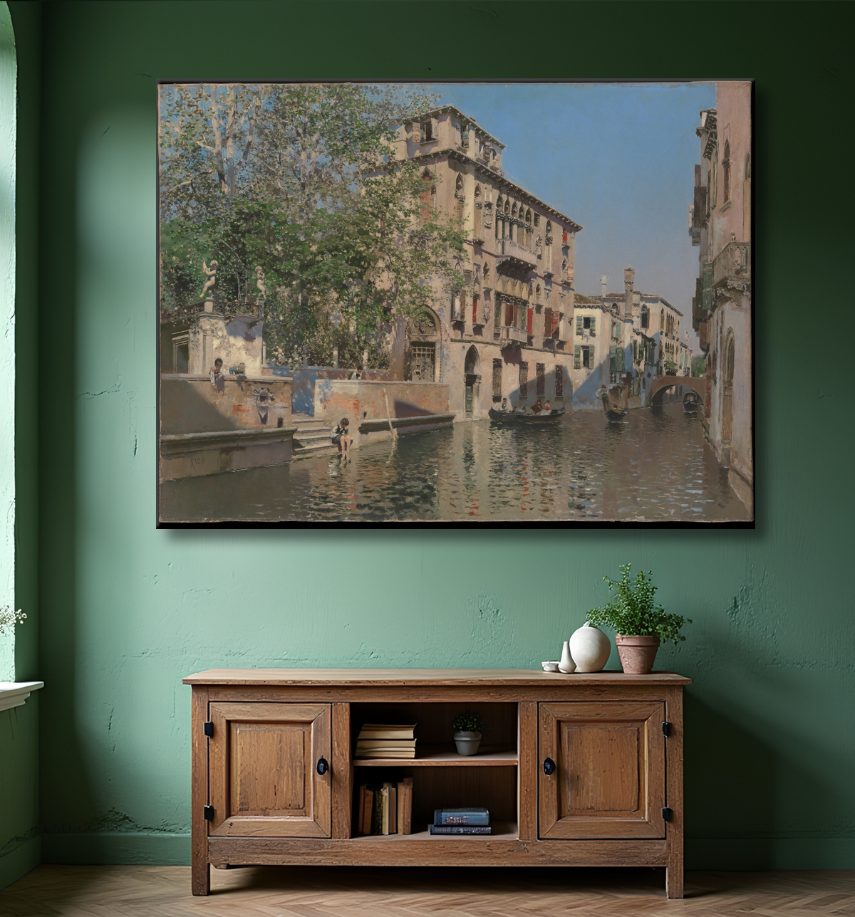 Reproduction Un canal à Venise de Martín Rico y Ortega avec decor