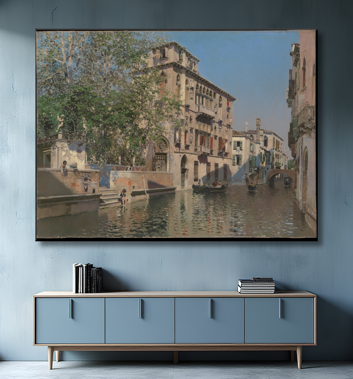 Reproduction Un canal à Venise de Martín Rico y Ortega avec decor