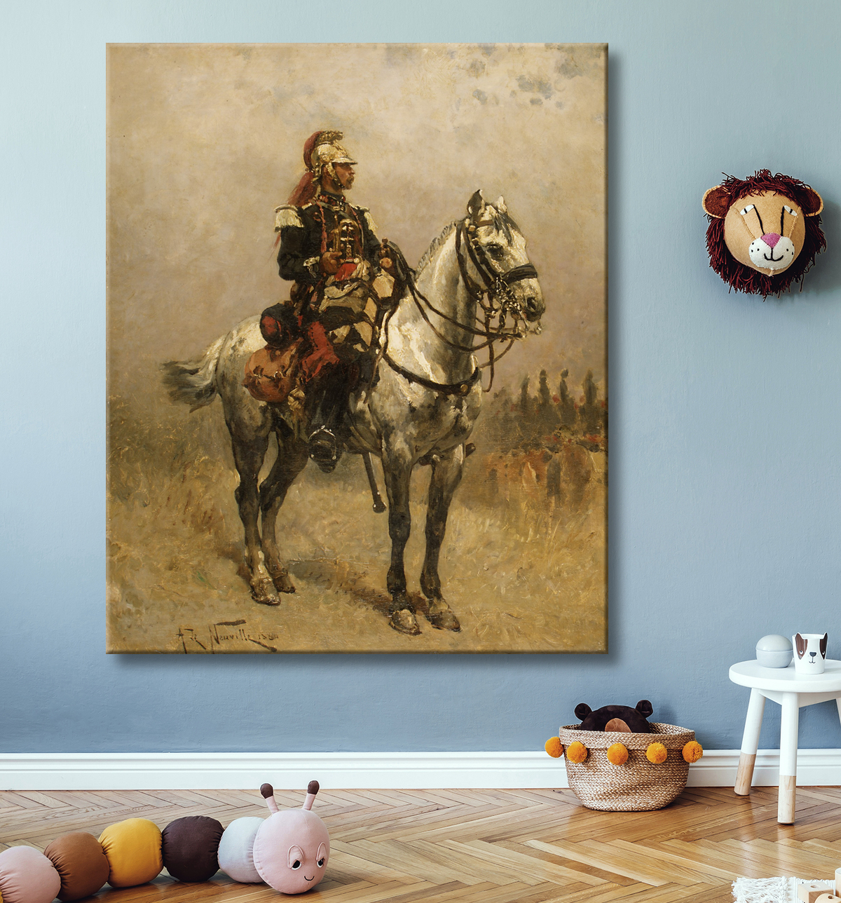 Reproduction Un cavalier de Alphonse-Marie-Adolphe de Neuville avec decor