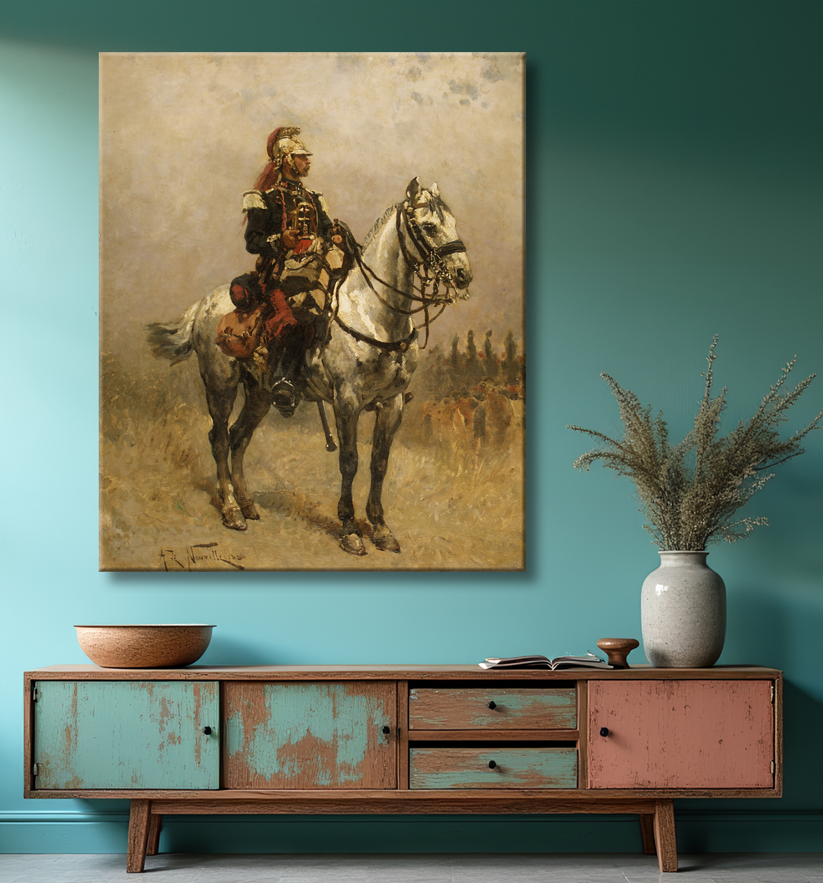 Reproduction Un cavalier de Alphonse-Marie-Adolphe de Neuville avec decor