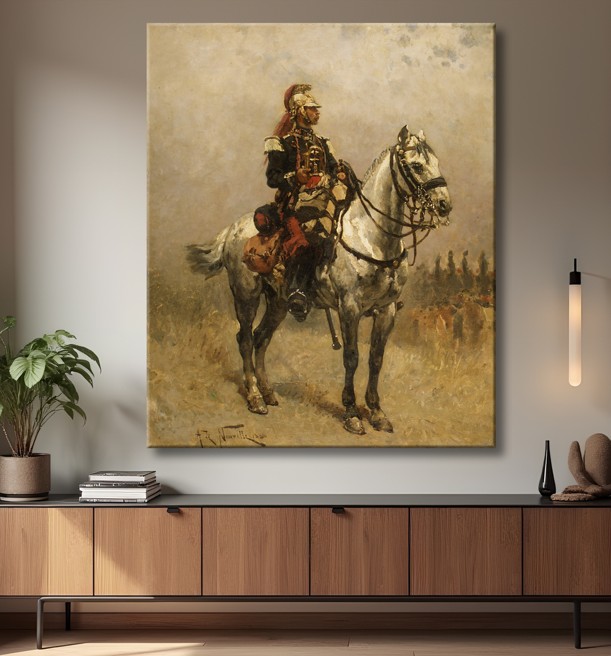 Reproduction Un cavalier de Alphonse-Marie-Adolphe de Neuville avec decor