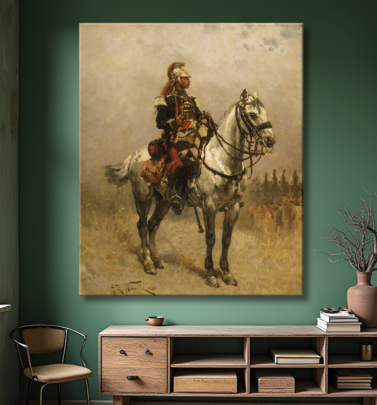 Reproduction Un cavalier de Alphonse-Marie-Adolphe de Neuville avec decor