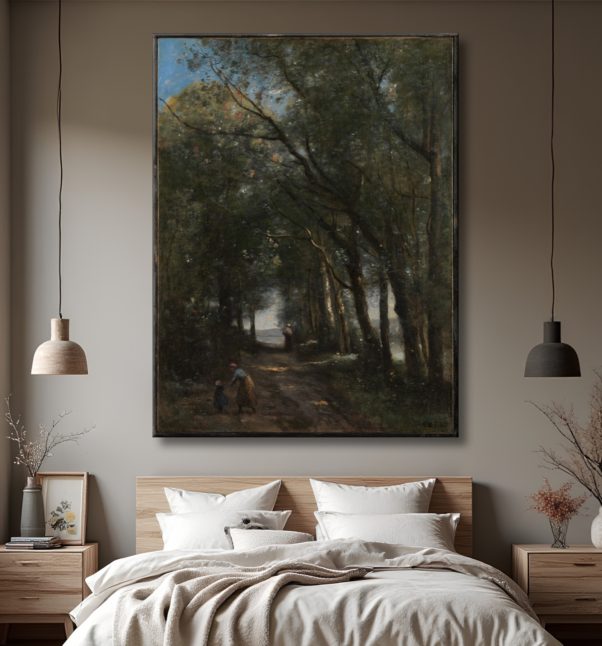 Reproduction Un chemin à travers les arbres de Camille Corot avec decor