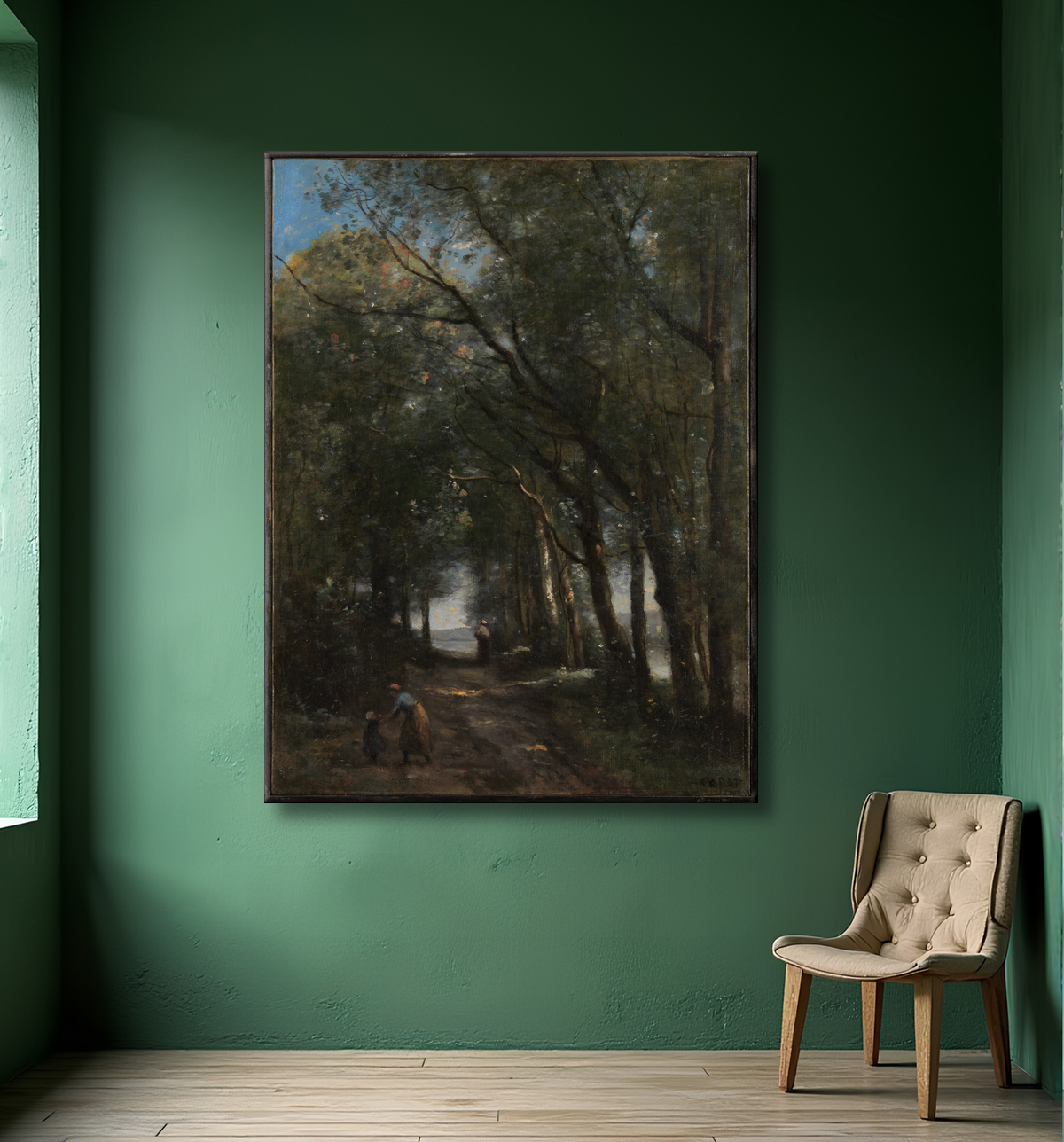 Reproduction Un chemin à travers les arbres de Camille Corot avec decor