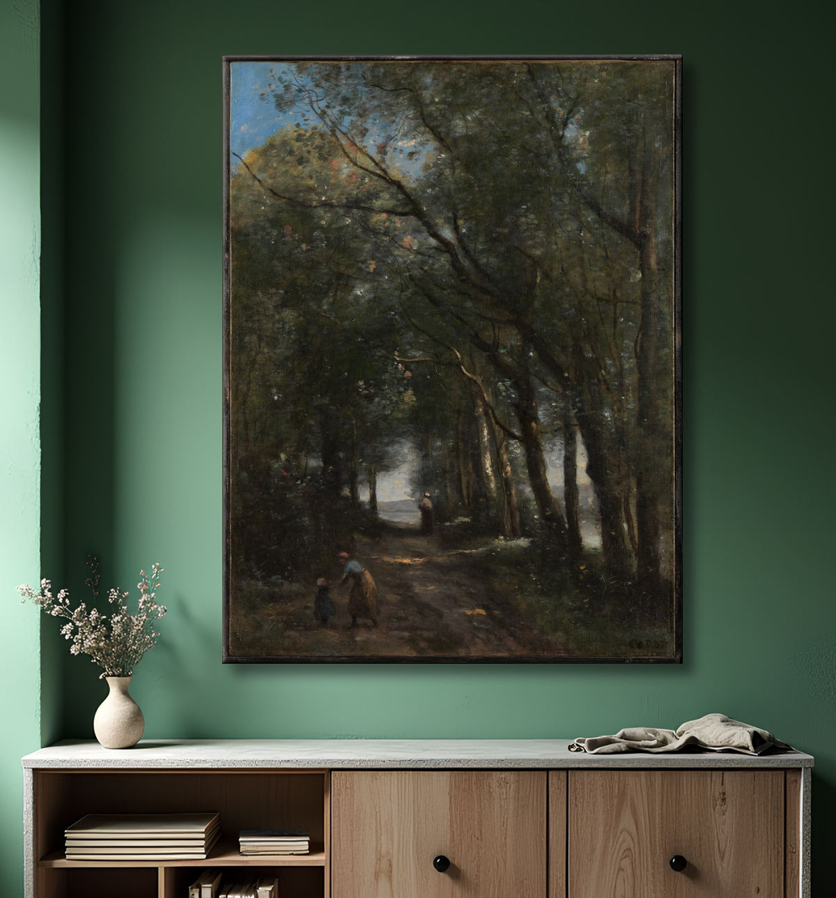 Reproduction Un chemin à travers les arbres de Camille Corot avec decor