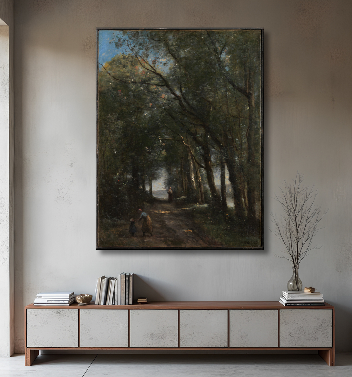 Reproduction Un chemin à travers les arbres de Camille Corot avec decor
