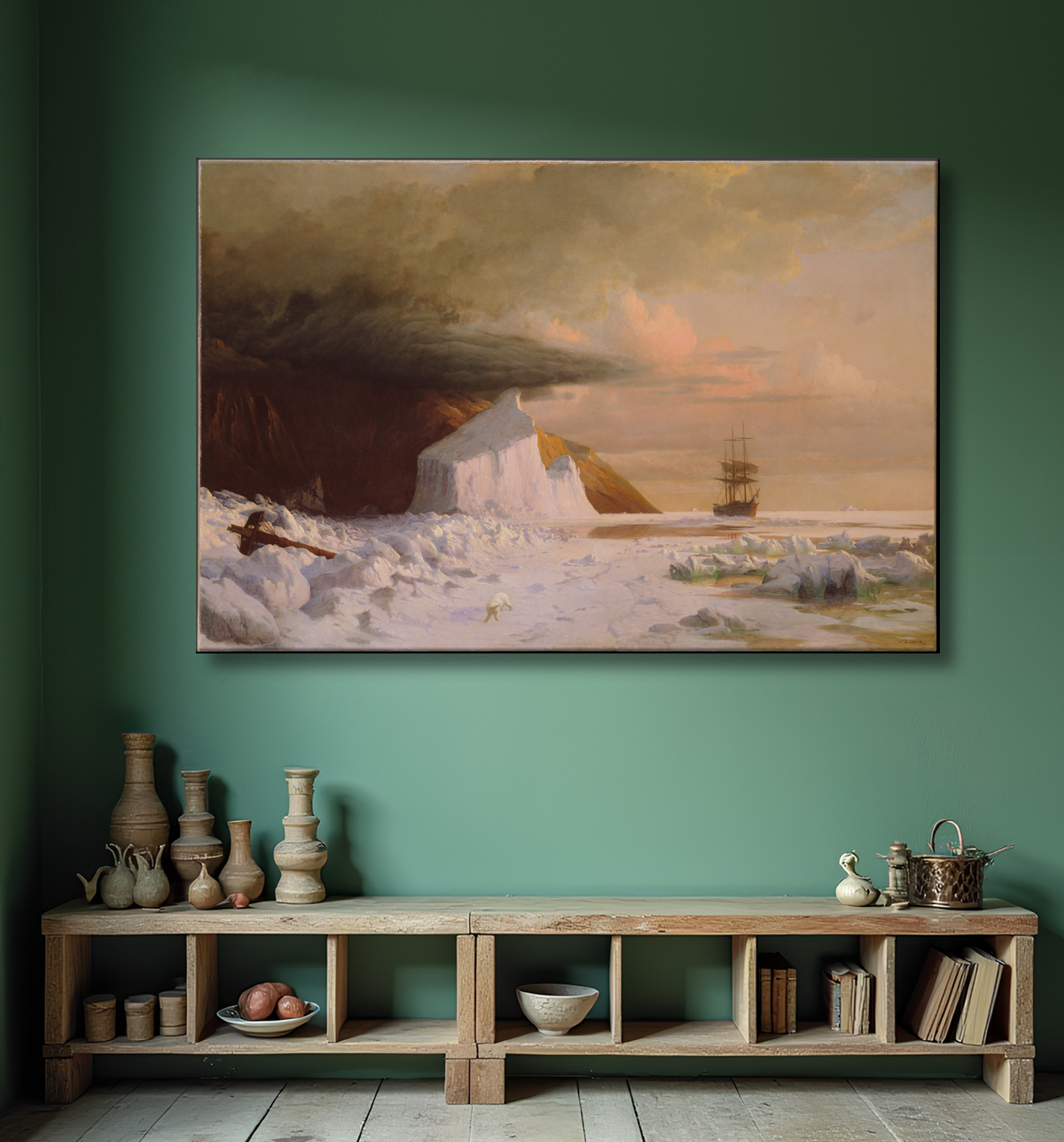 Reproduction Un été arctique : percer la meute dans la baie Melville de William Bradford avec decor