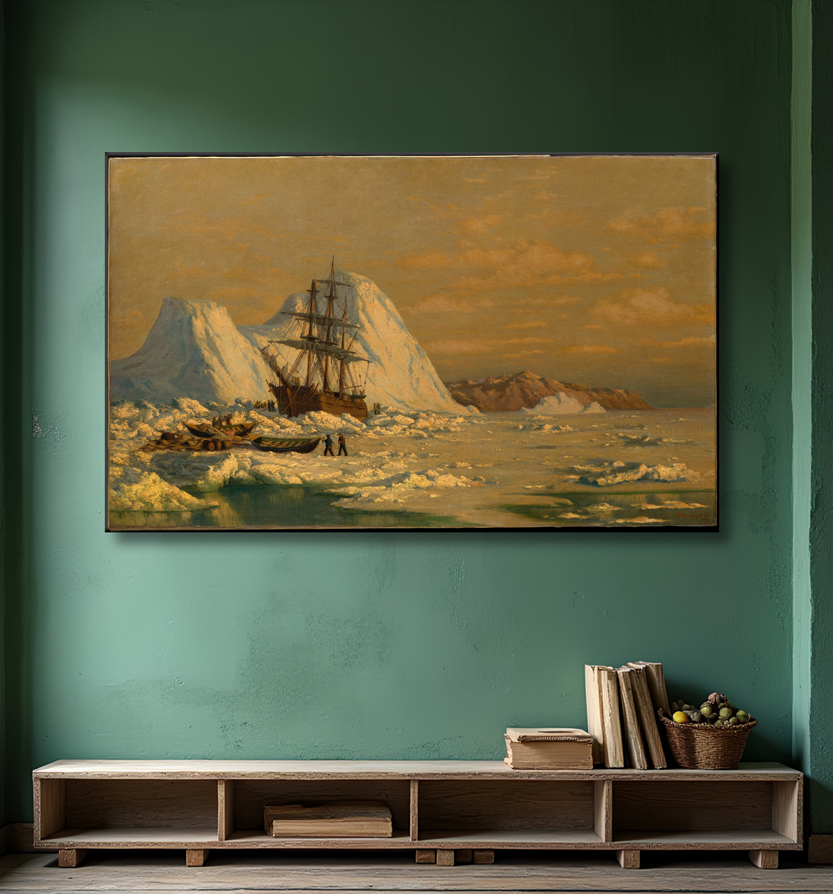 Reproduction Un incident de chasse à la baleine de William Bradford avec decor