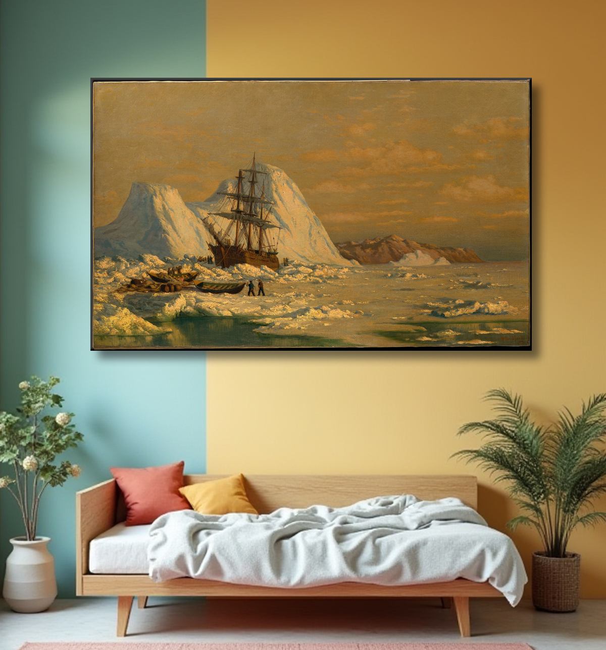 Reproduction Un incident de chasse à la baleine de William Bradford avec decor