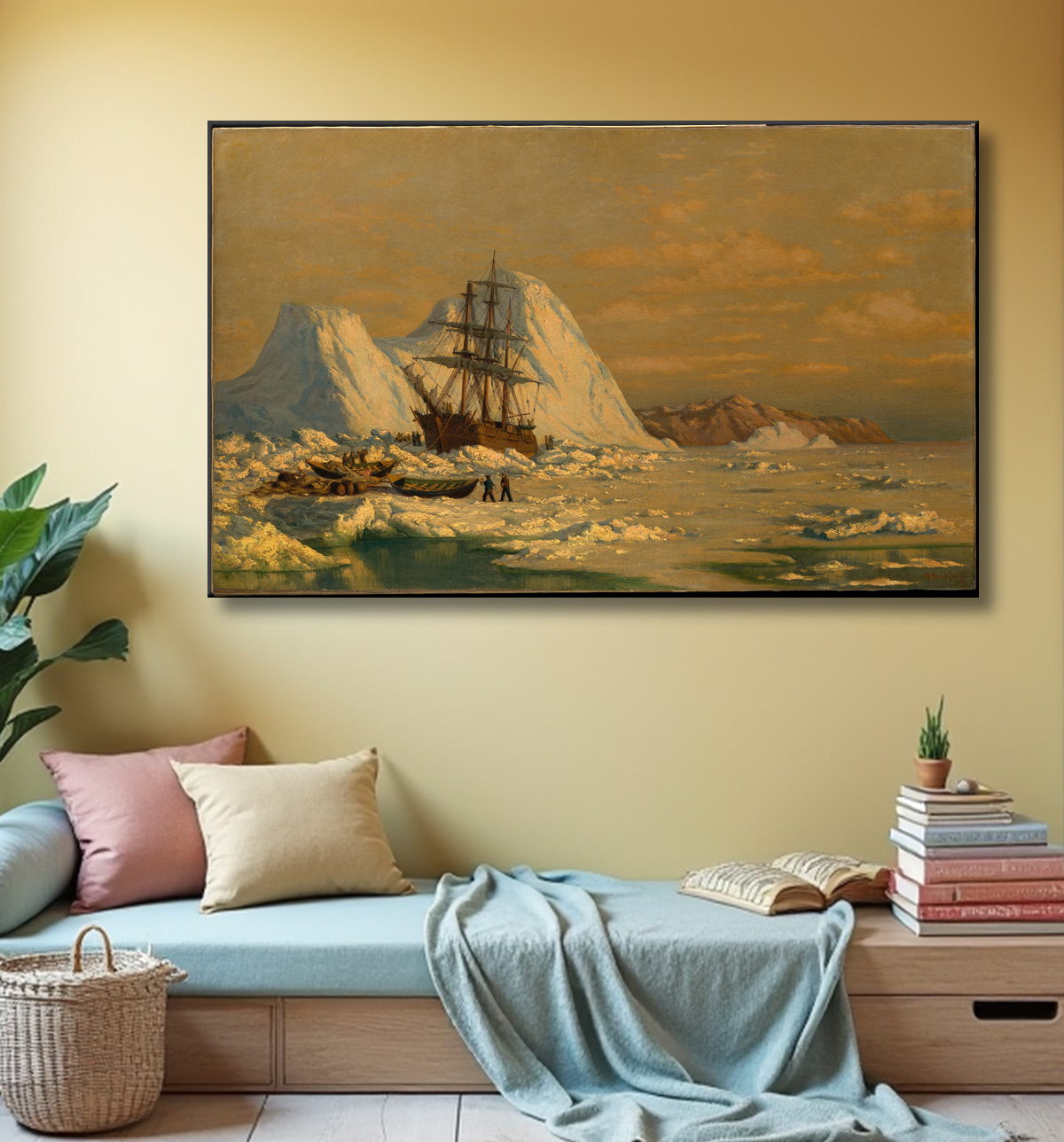 Reproduction Un incident de chasse à la baleine de William Bradford avec decor