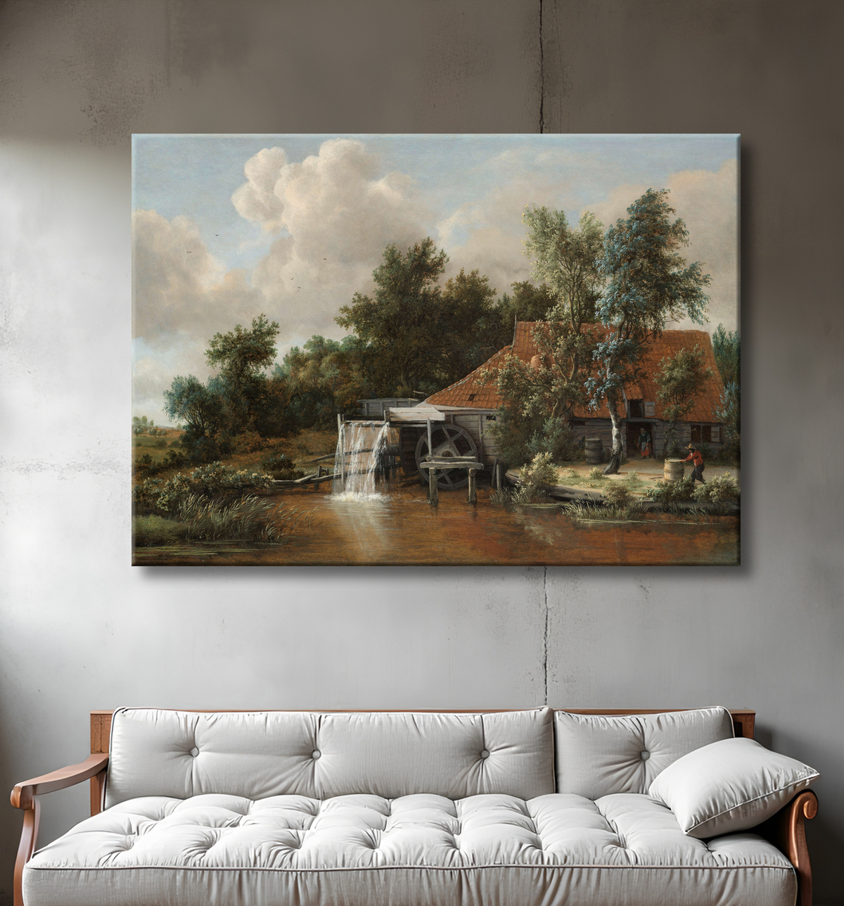 Reproduction Un moulin à eau de Meindert Hobbema avec decor