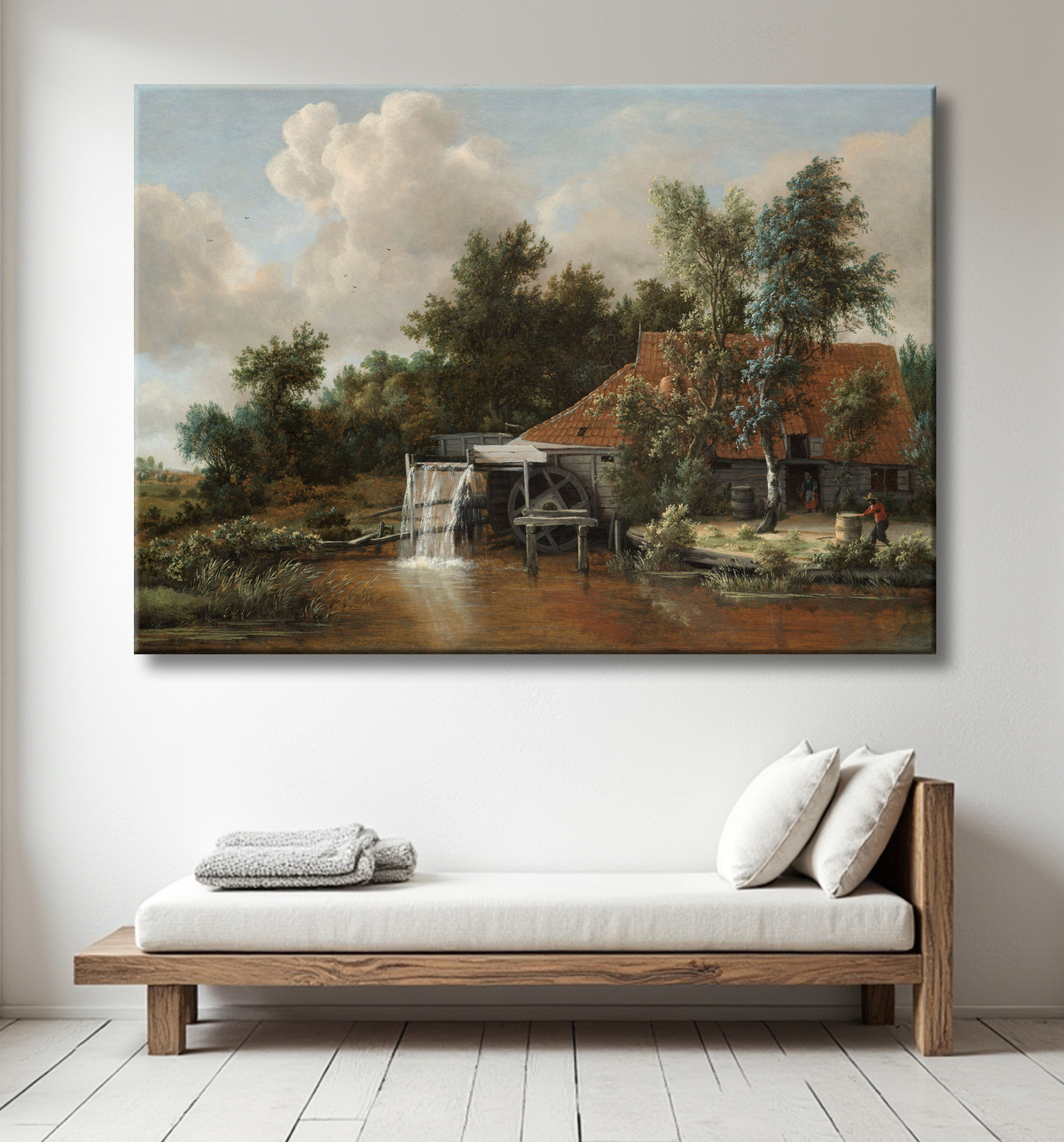 Reproduction Un moulin à eau de Meindert Hobbema avec decor