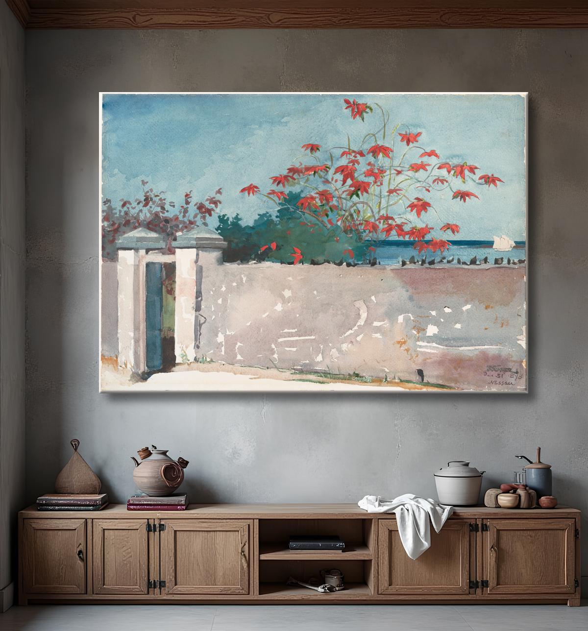 Reproduction Un mur, Nassau de Winslow Homer avec decor