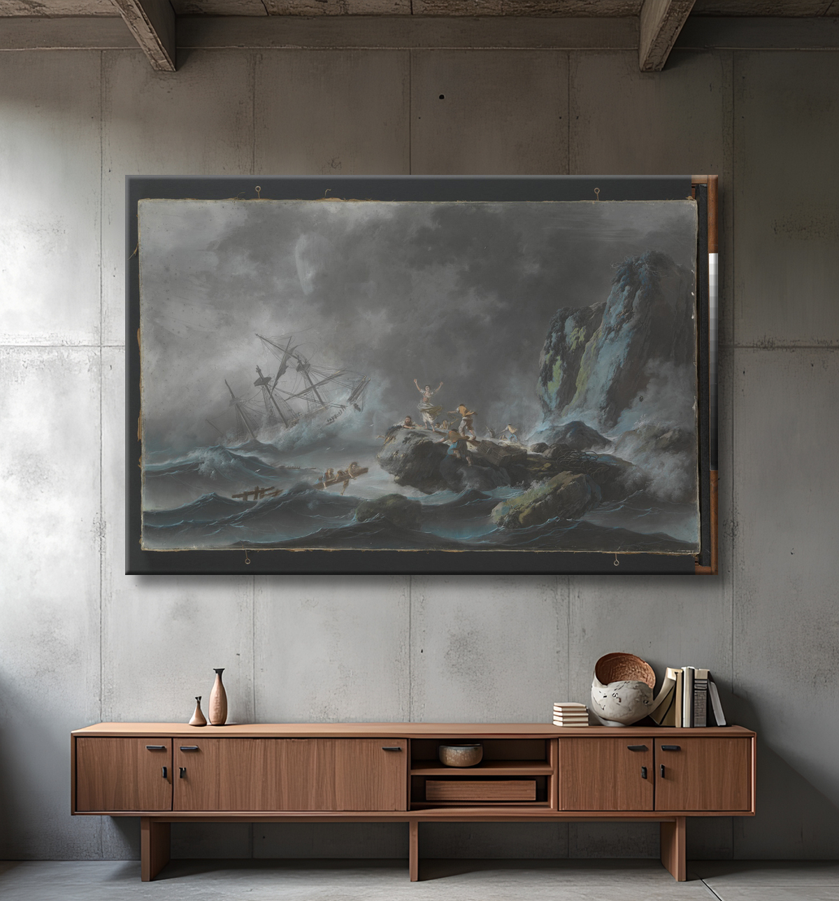 Reproduction Un naufrage dans une tempête de Jean Pillement avec decor