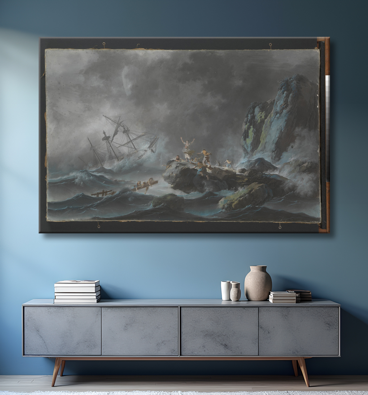 Reproduction Un naufrage dans une tempête de Jean Pillement avec decor
