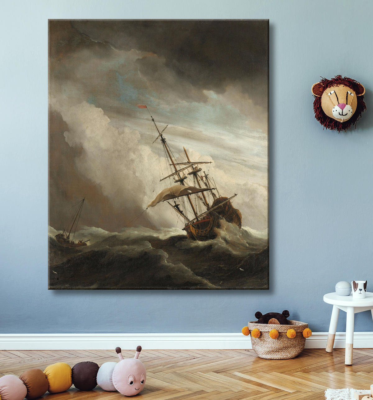 Reproduction Un navire en haute mer pris par une rafale, connu sous le nom de « The Gust » de Willem van de Velde (II) avec decor