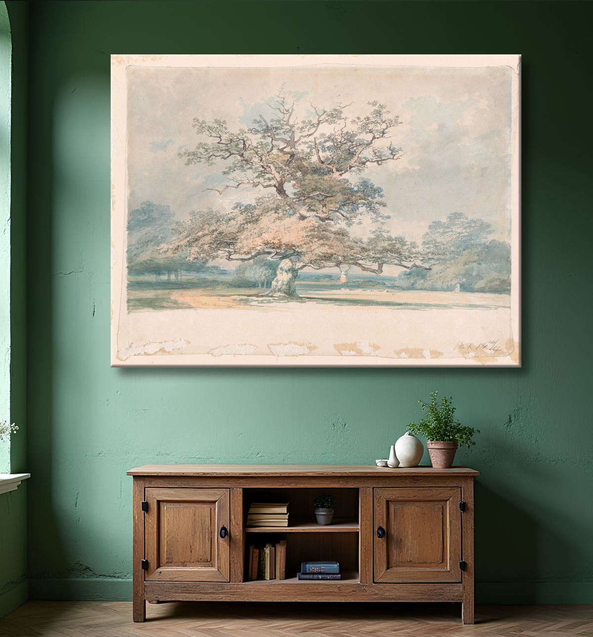 Reproduction Un paysage avec un vieux chêne (ou hêtre) de Joseph Mallord William Turner avec decor