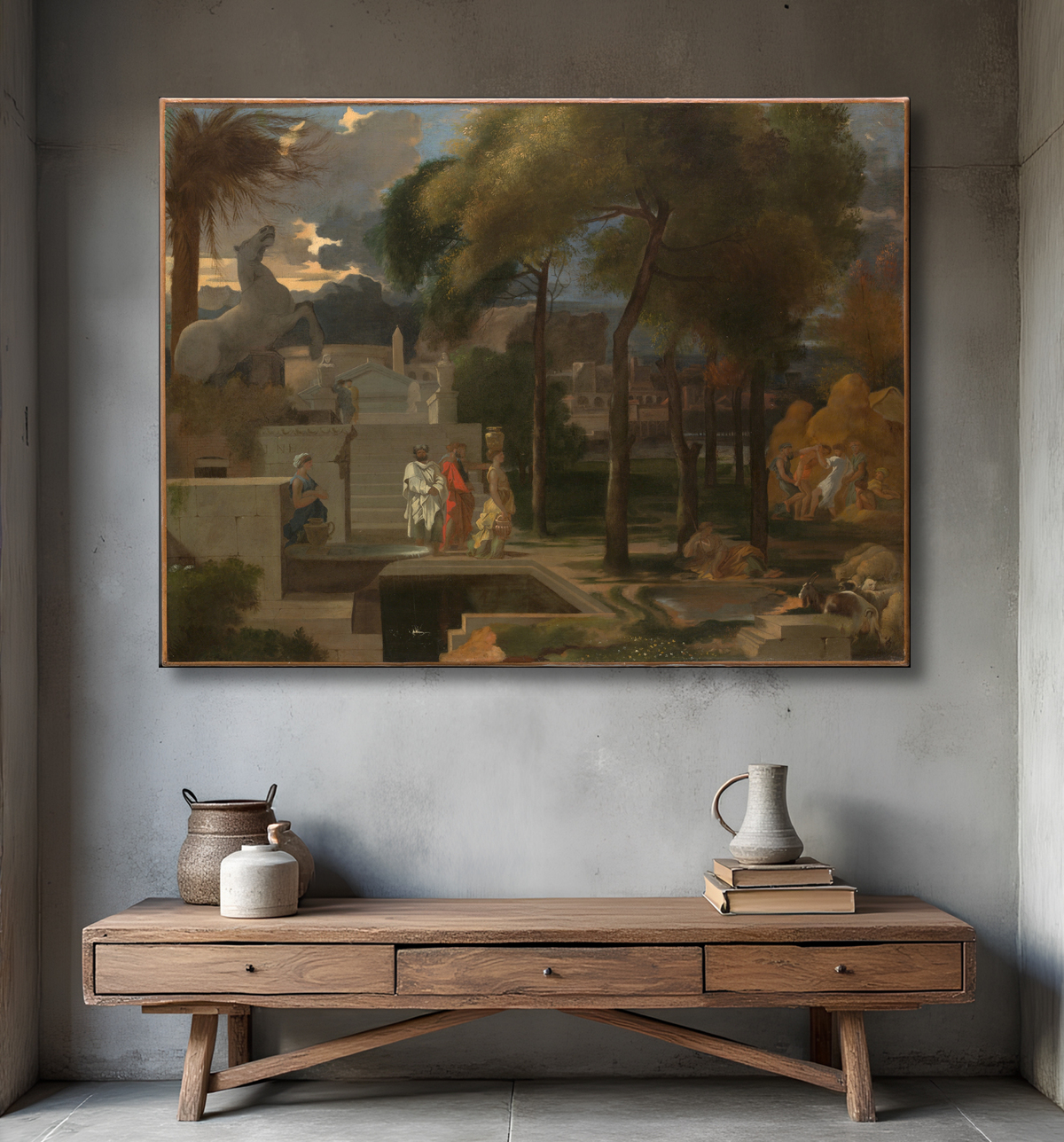 Reproduction Un paysage classique de Sébastien Bourdon avec decor