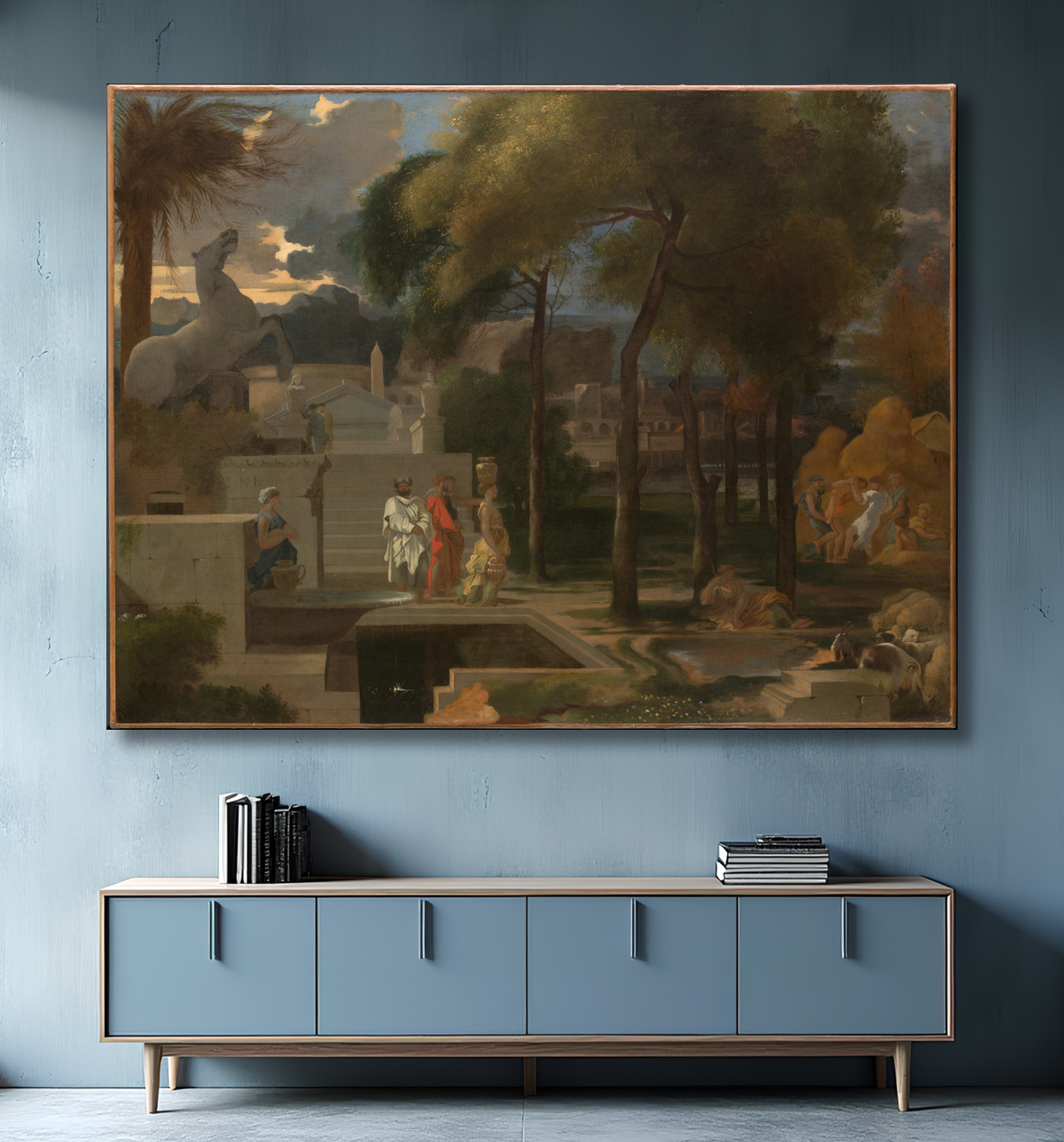 Reproduction Un paysage classique de Sébastien Bourdon avec decor