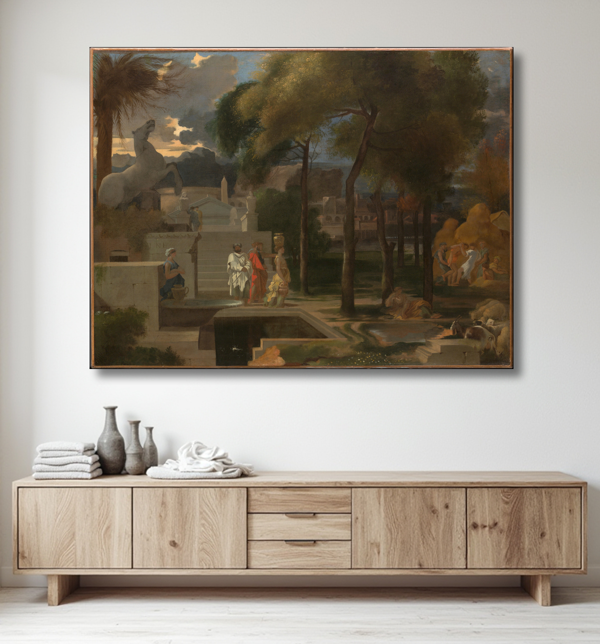 Reproduction Un paysage classique de Sébastien Bourdon avec decor