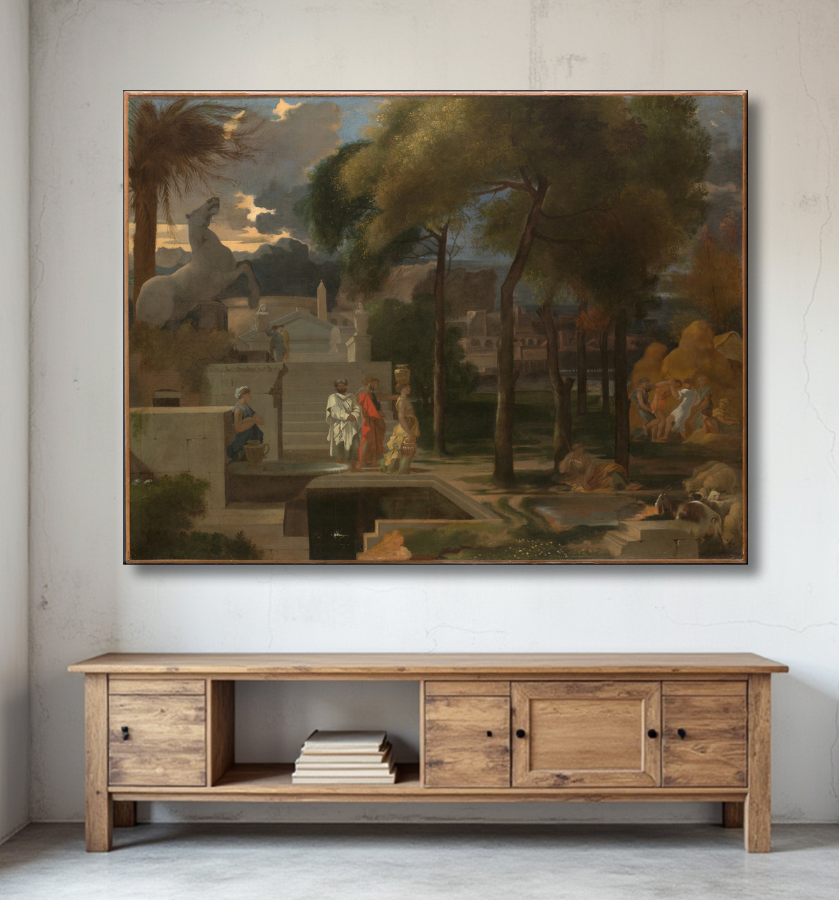 Reproduction Un paysage classique de Sébastien Bourdon avec decor