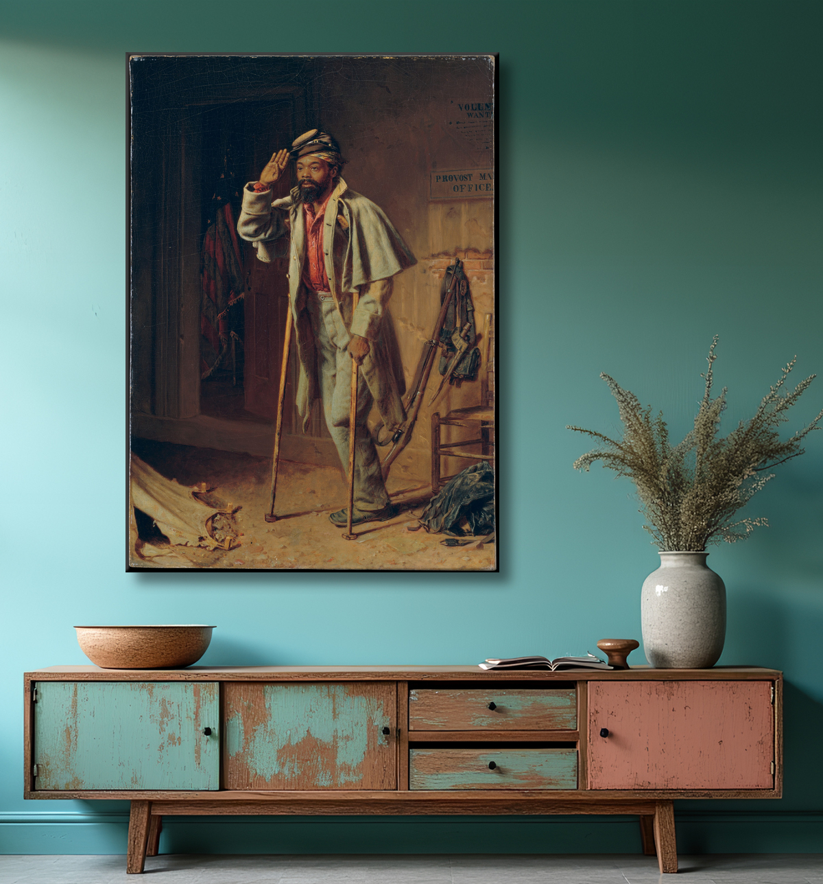 Reproduction Un peu d'histoire de la guerre : le vétéran de Thomas Waterman Wood avec decor