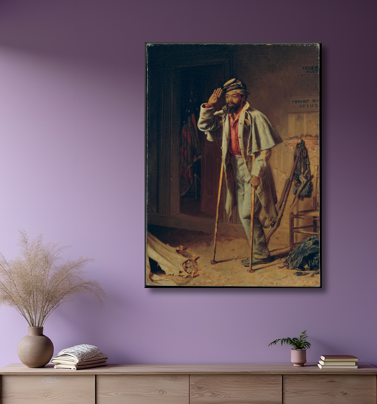 Reproduction Un peu d'histoire de la guerre : le vétéran de Thomas Waterman Wood avec decor