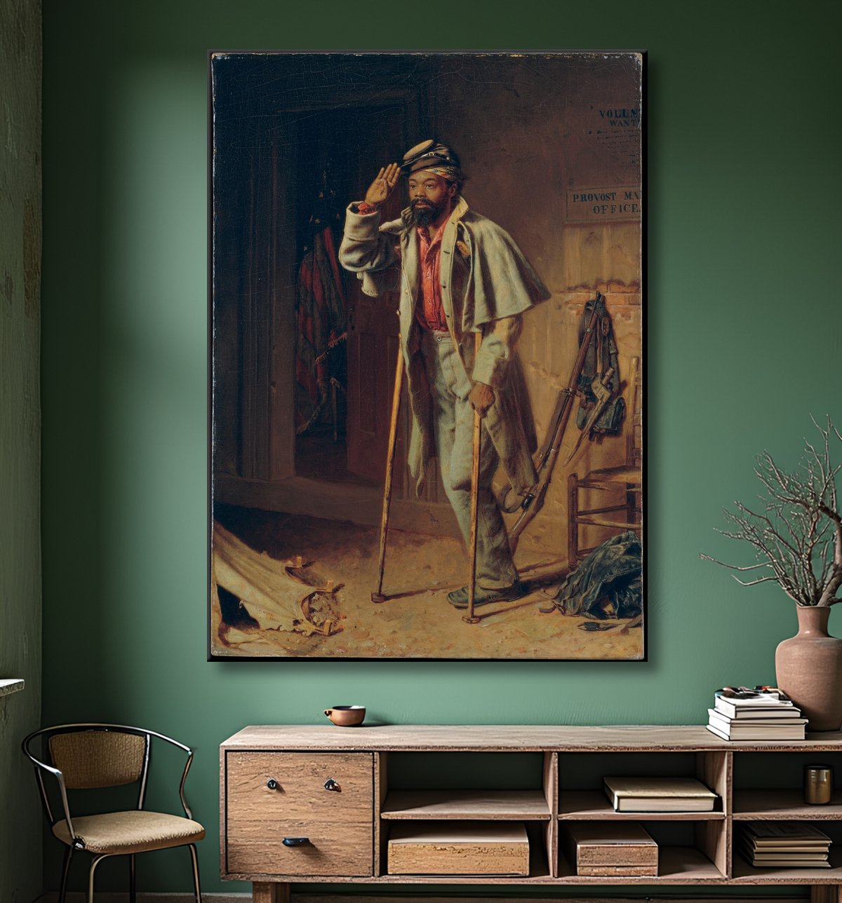 Reproduction Un peu d'histoire de la guerre : le vétéran de Thomas Waterman Wood avec decor