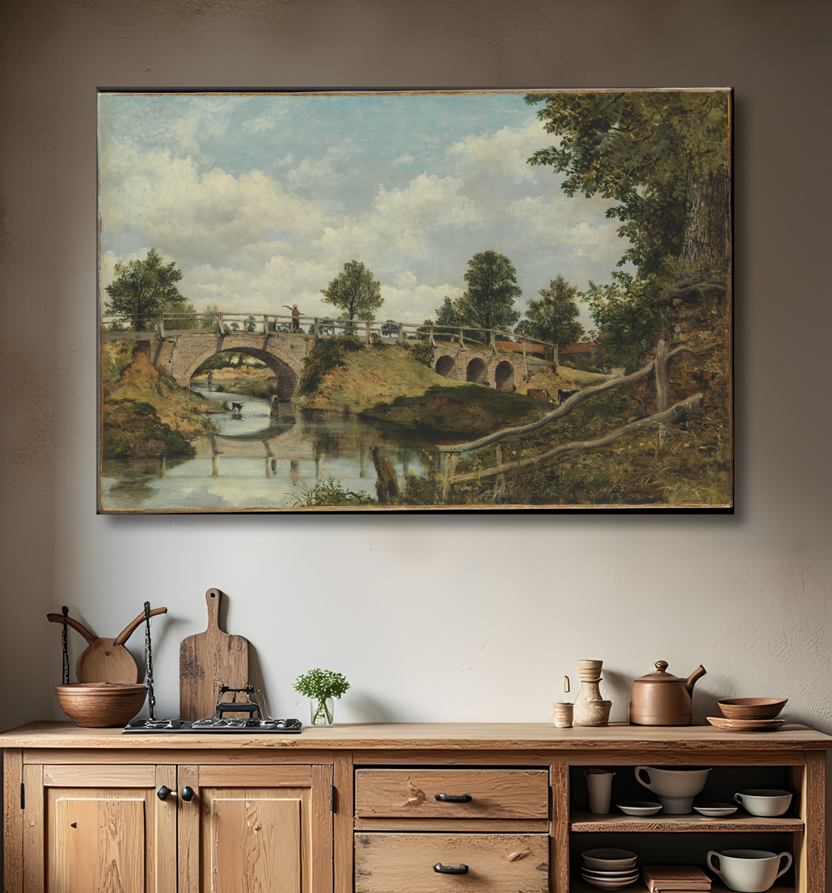 Reproduction Un vieux pont à Hendon, Middlesex de Frederick Waters Watts avec decor