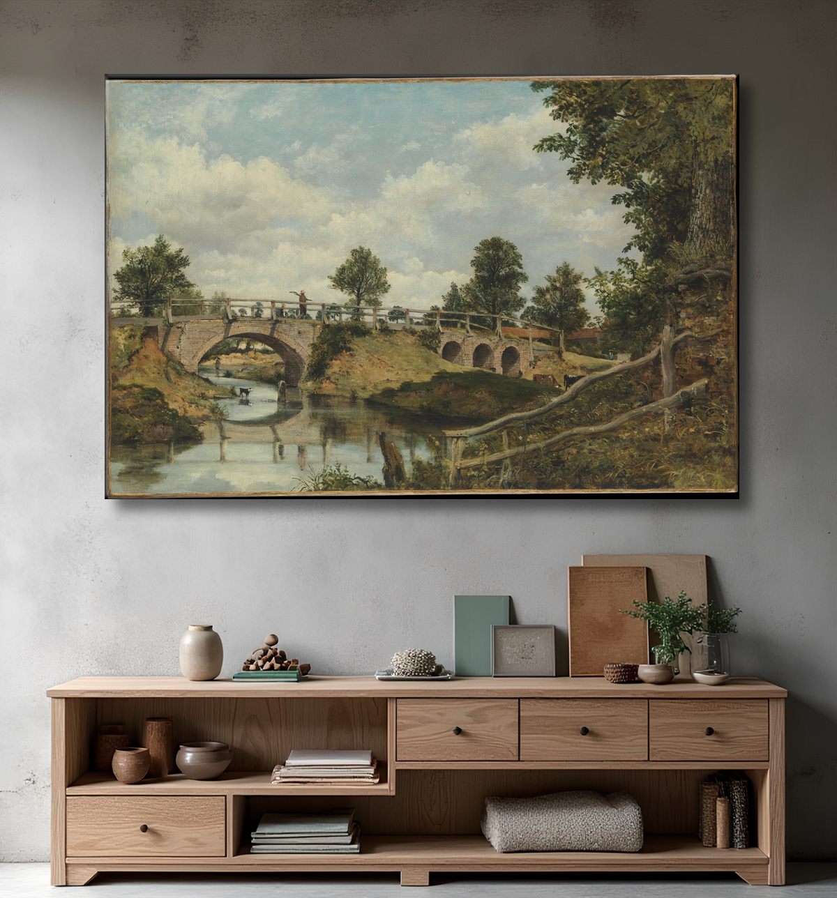 Reproduction Un vieux pont à Hendon, Middlesex de Frederick Waters Watts avec decor