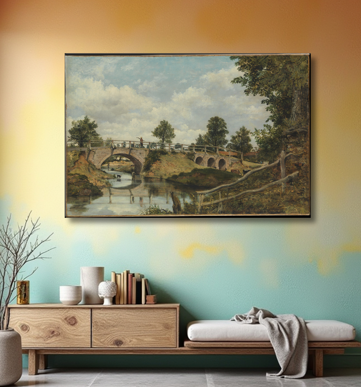 Reproduction Un vieux pont à Hendon, Middlesex de Frederick Waters Watts avec decor