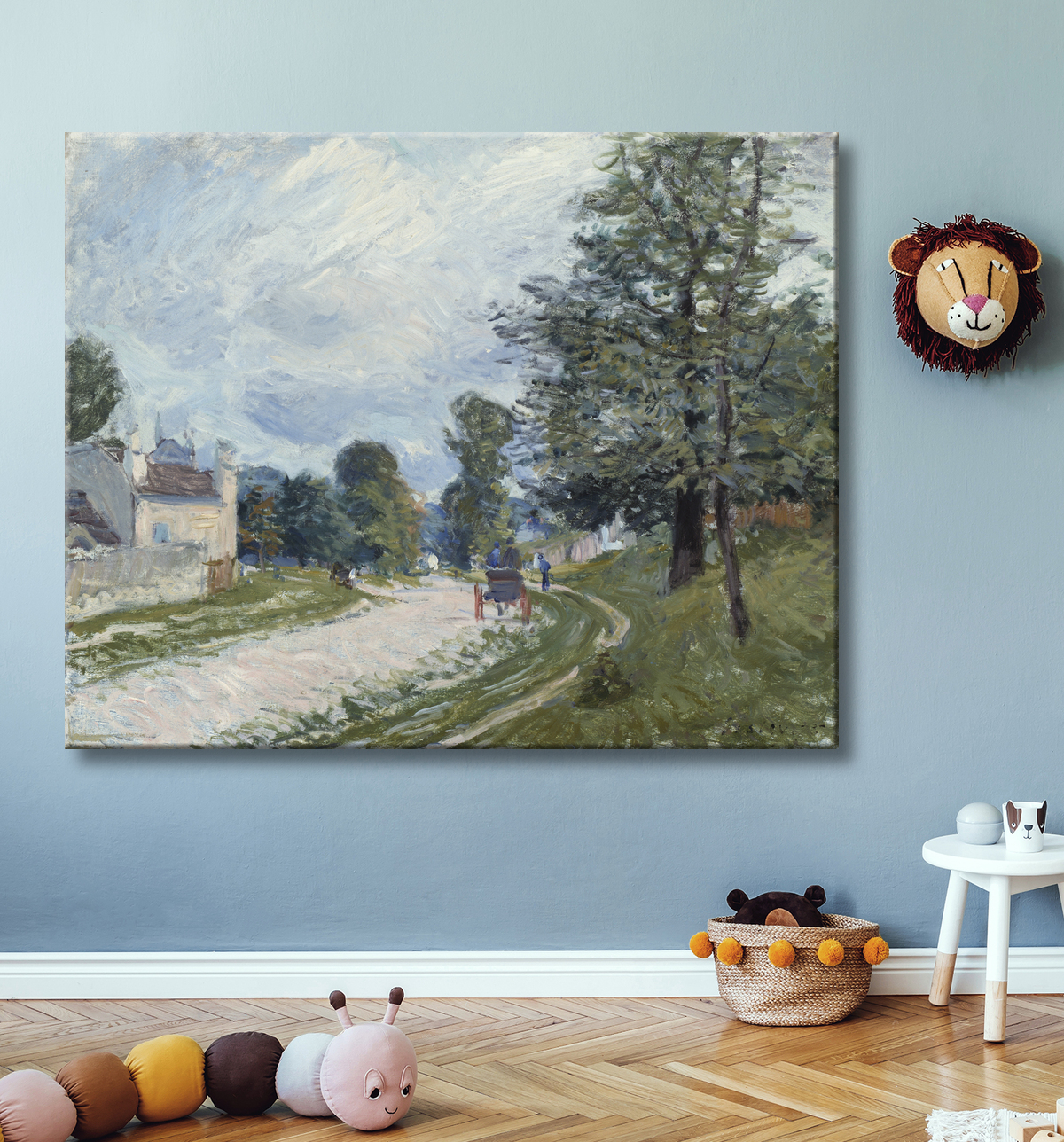 Reproduction Un virage sur la route de Alfred Sisley avec decor