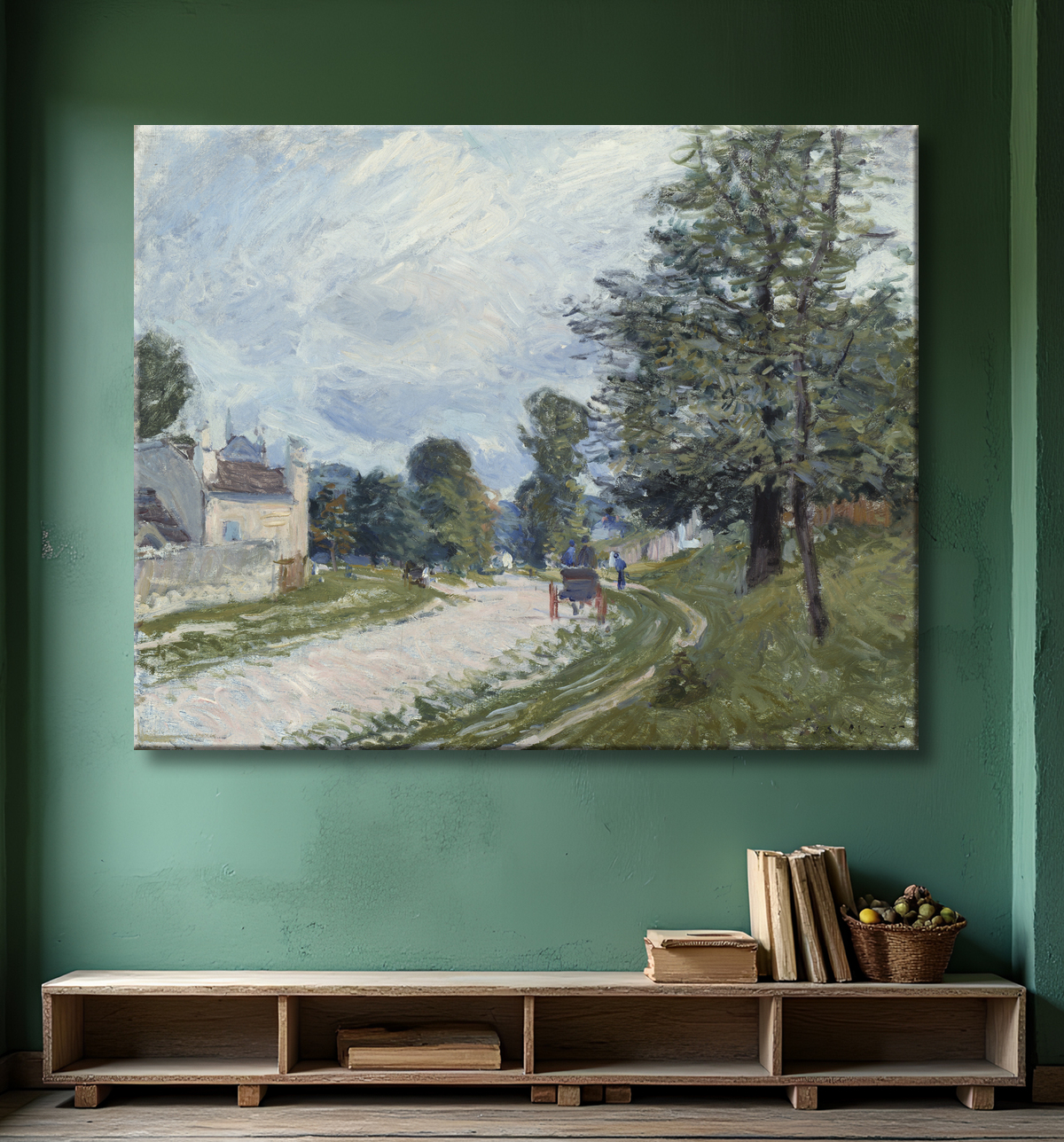 Reproduction Un virage sur la route de Alfred Sisley avec decor
