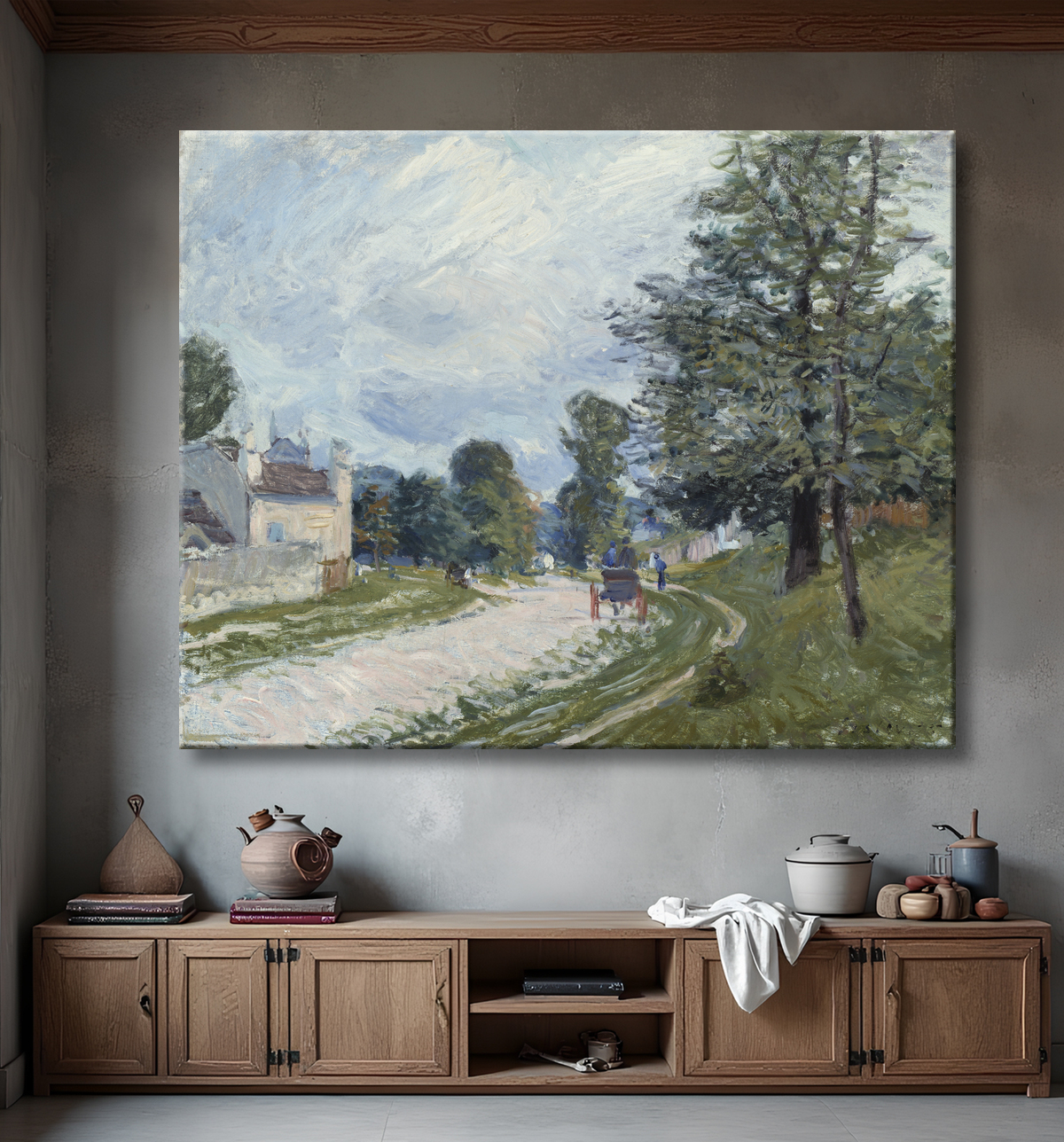 Reproduction Un virage sur la route de Alfred Sisley avec decor