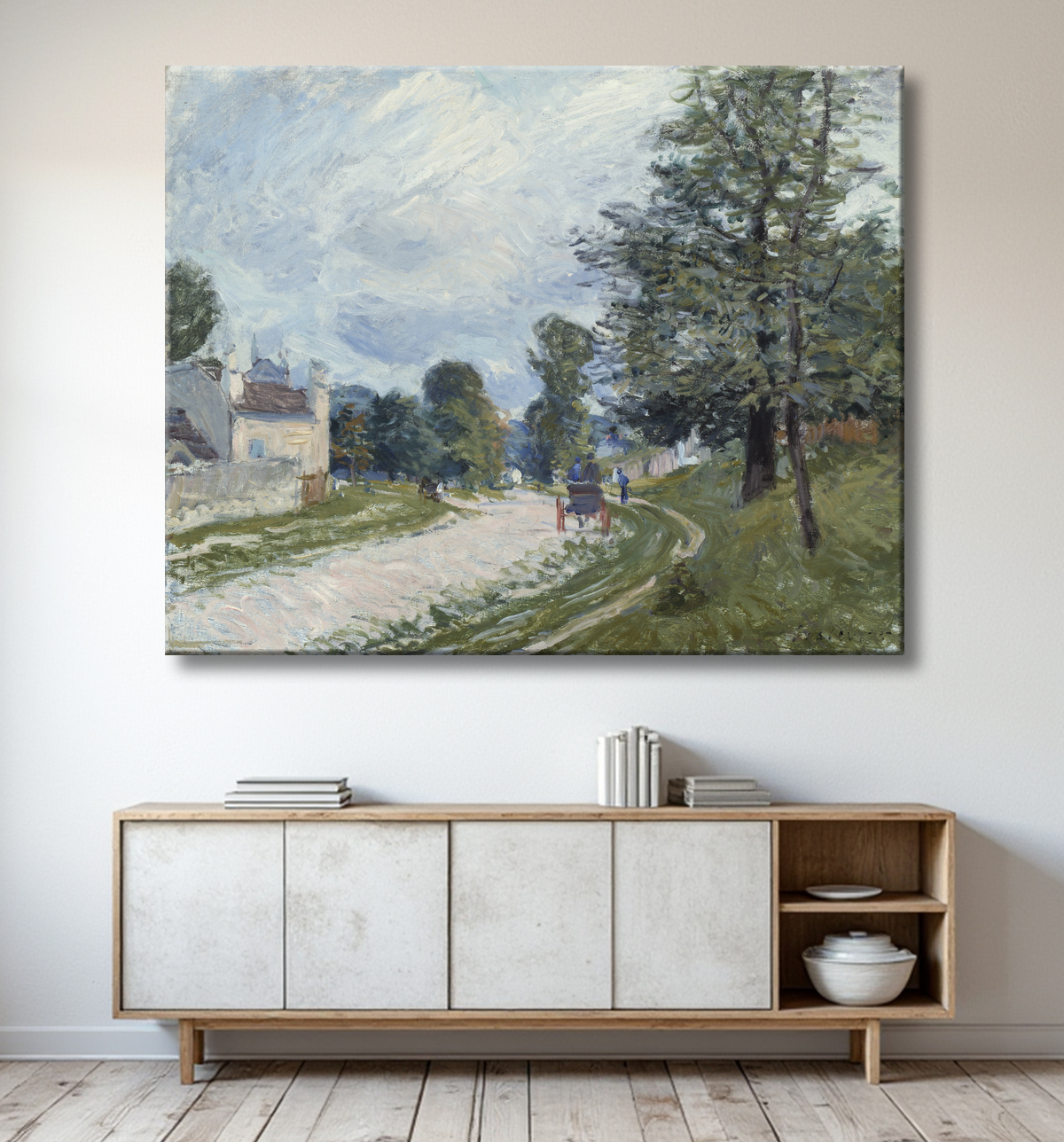 Reproduction Un virage sur la route de Alfred Sisley avec decor