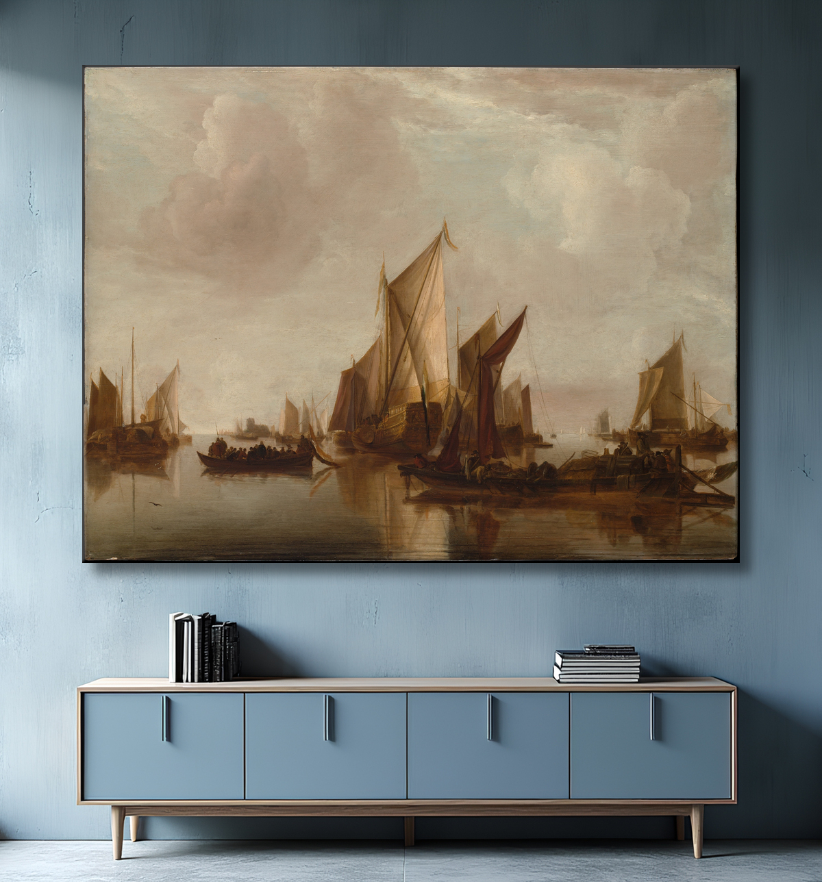 Reproduction Un yacht d'État et d'autres embarcations en eau calme de Jan van de Cappelle avec decor