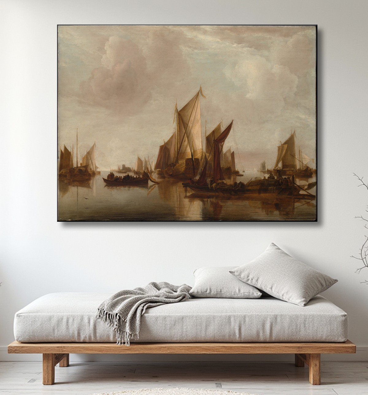 Reproduction Un yacht d'État et d'autres embarcations en eau calme de Jan van de Cappelle avec decor