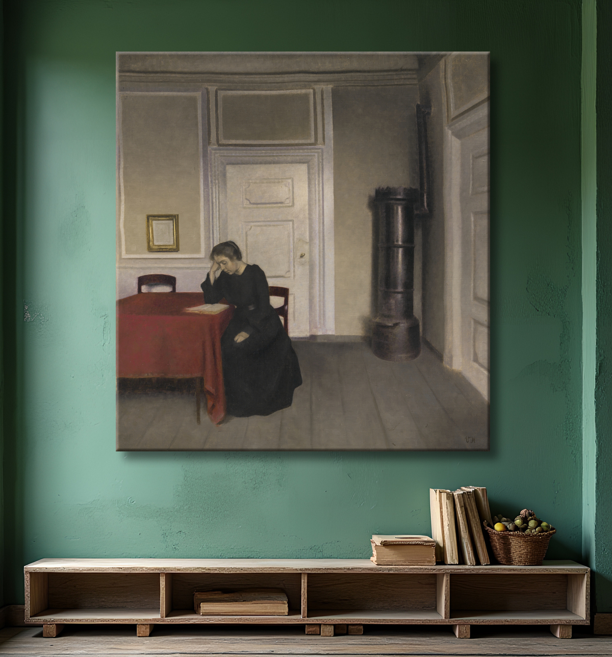 Reproduction Une chambre dans la maison de l'artiste à Strandgade, Copenhague, avec la femme de l'artiste de Hammershøi, Vilhelm avec decor