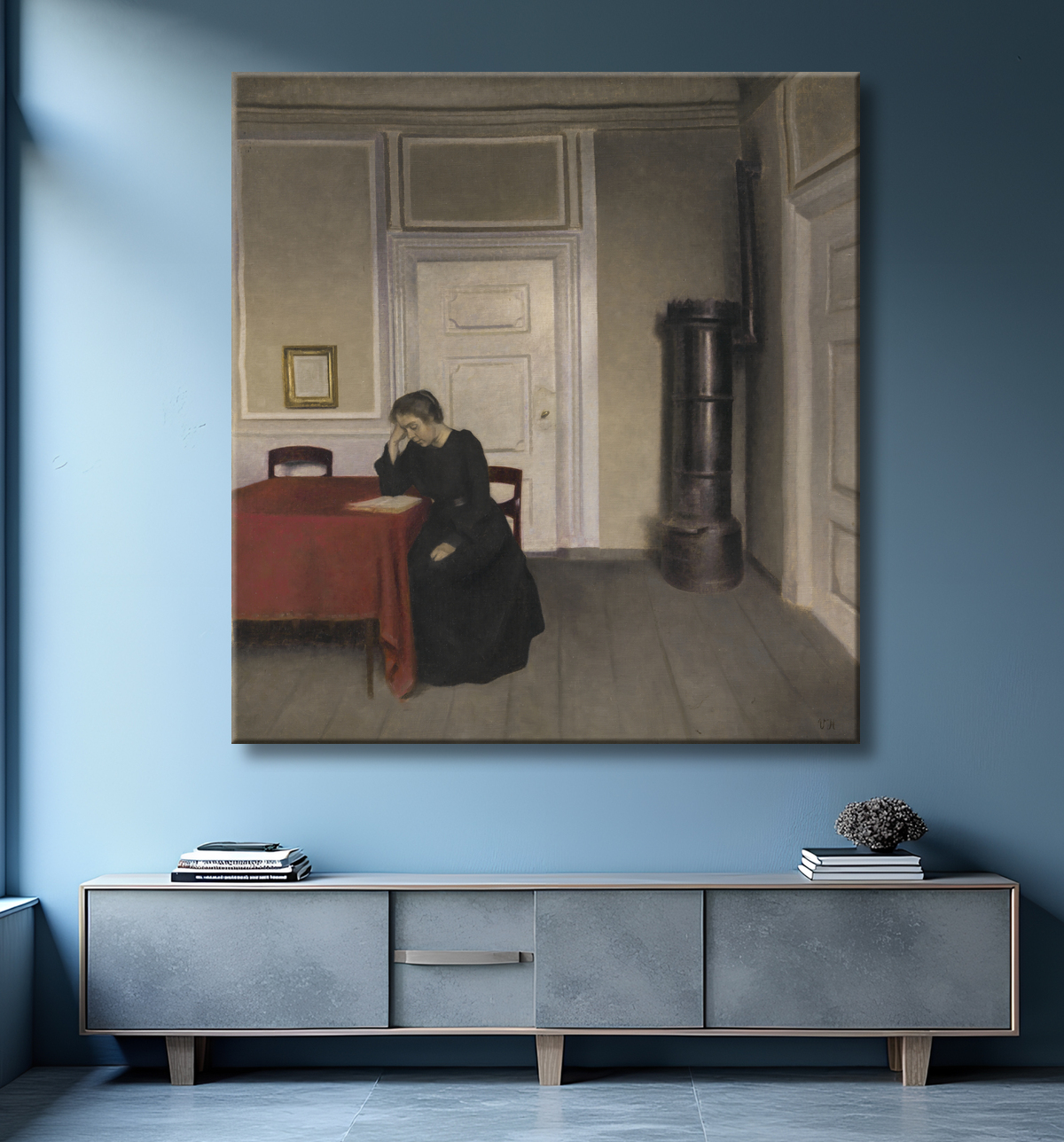 Reproduction Une chambre dans la maison de l'artiste à Strandgade, Copenhague, avec la femme de l'artiste de Hammershøi, Vilhelm avec decor