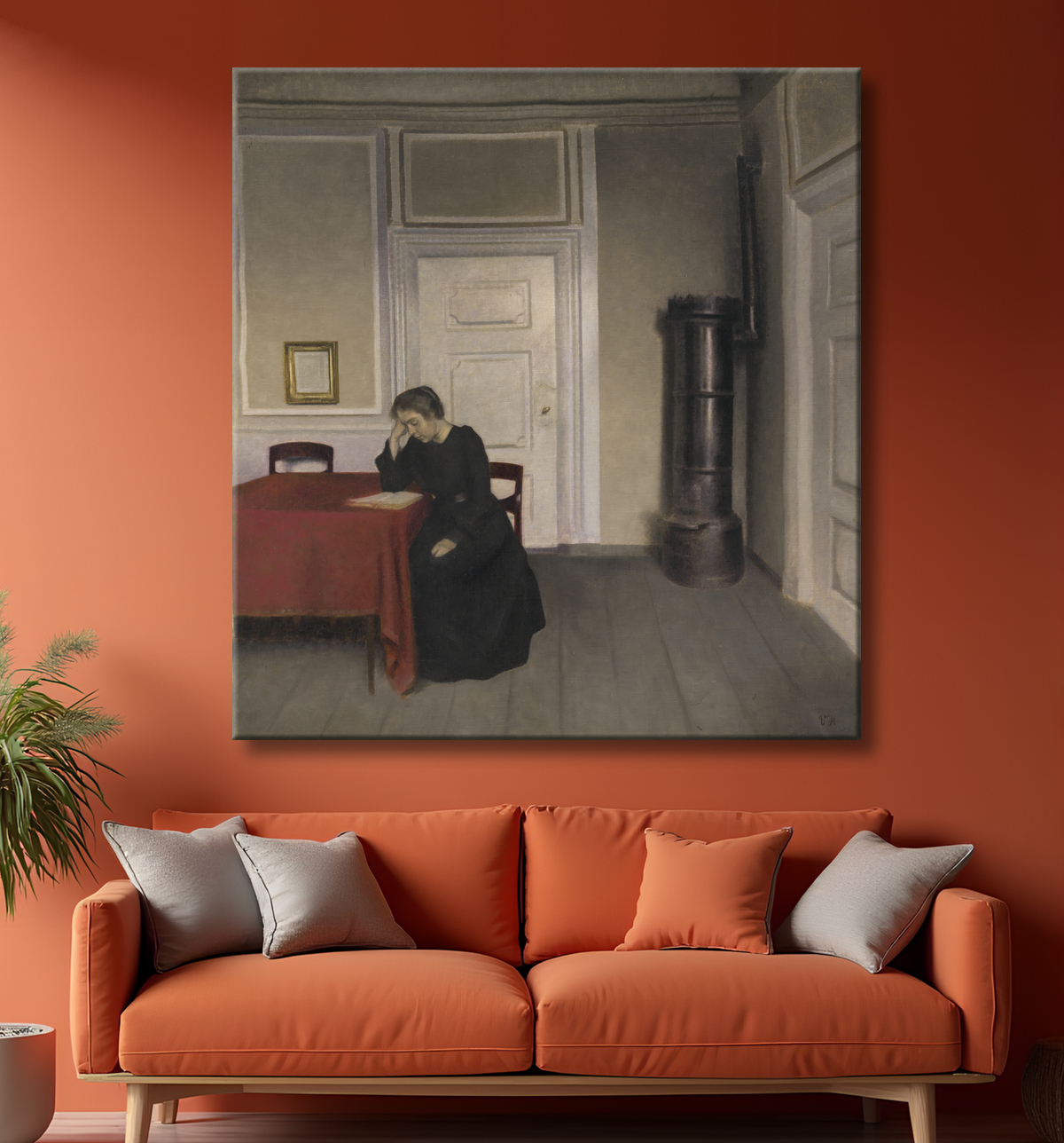 Reproduction Une chambre dans la maison de l'artiste à Strandgade, Copenhague, avec la femme de l'artiste de Hammershøi, Vilhelm avec decor
