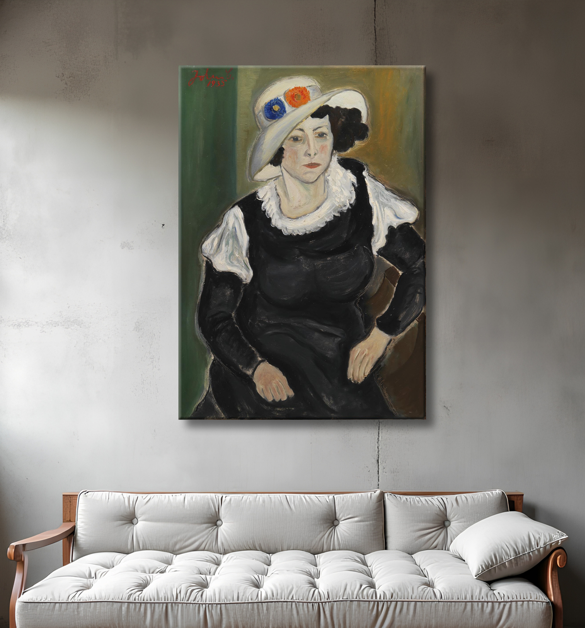 Reproduction Une dame portant un chapeau. La femme de l'artiste, Dagny Marie Christensen de Christensen, John avec decor