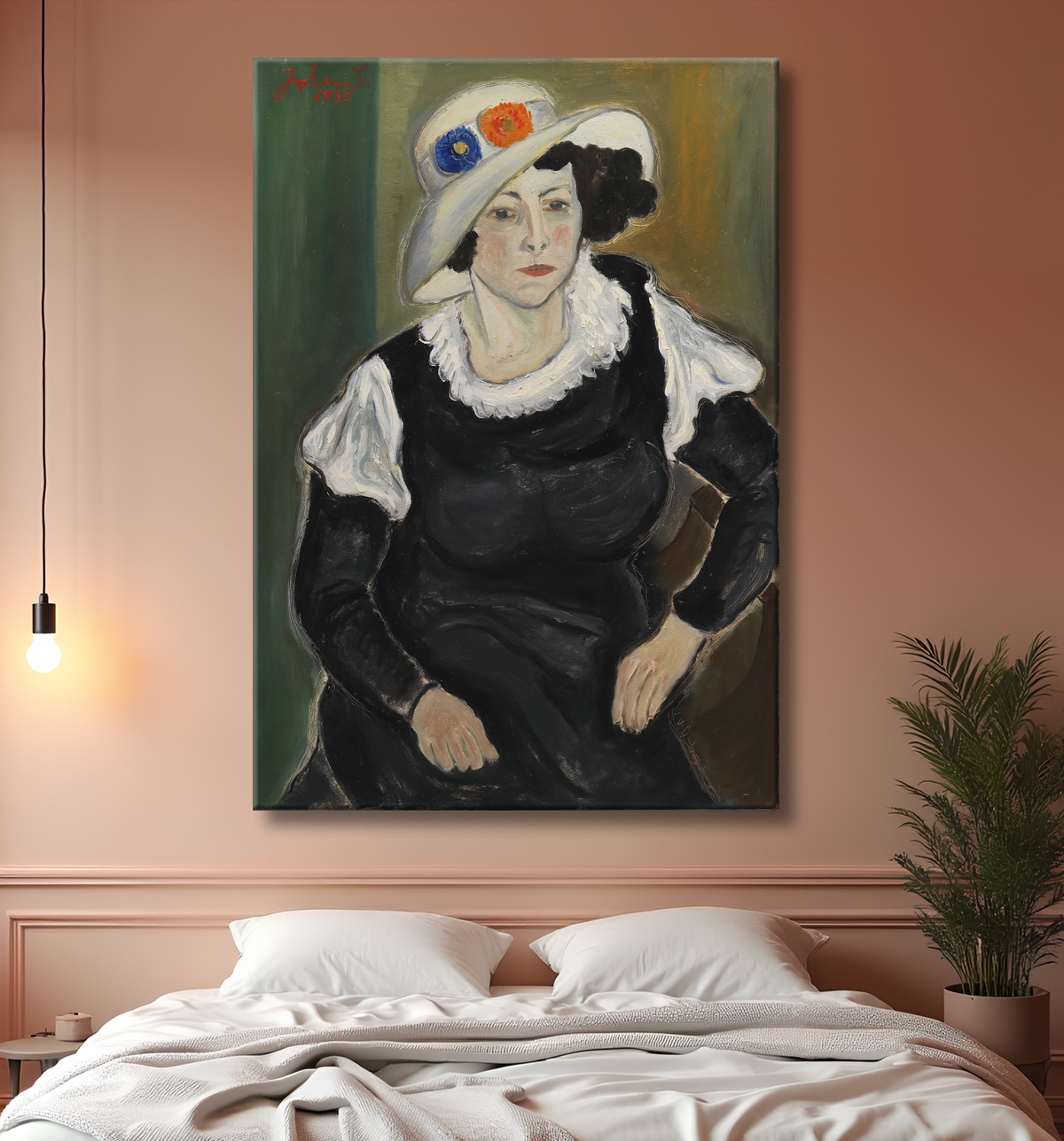 Reproduction Une dame portant un chapeau. La femme de l'artiste, Dagny Marie Christensen de Christensen, John avec decor