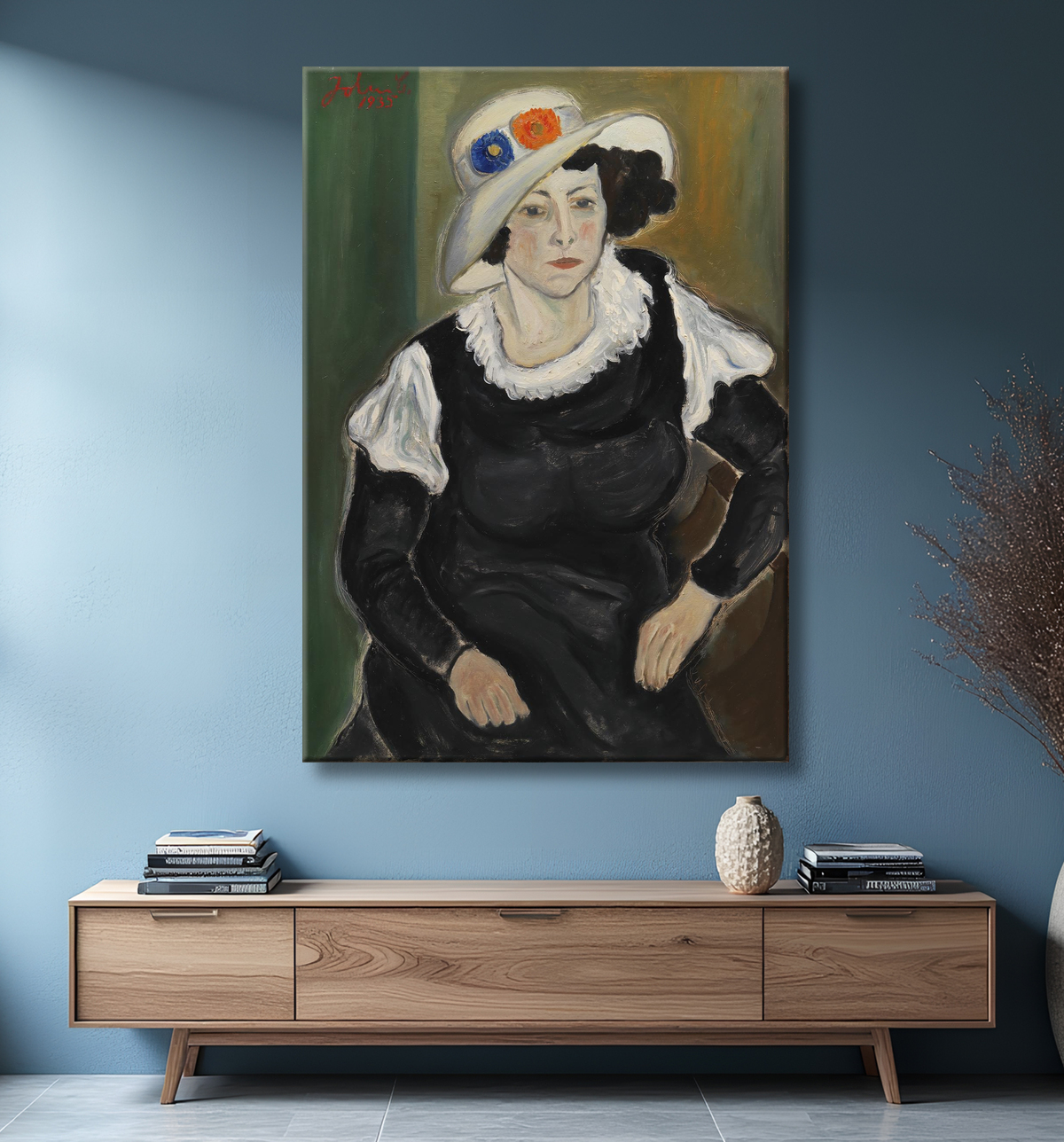 Reproduction Une dame portant un chapeau. La femme de l'artiste, Dagny Marie Christensen de Christensen, John avec decor