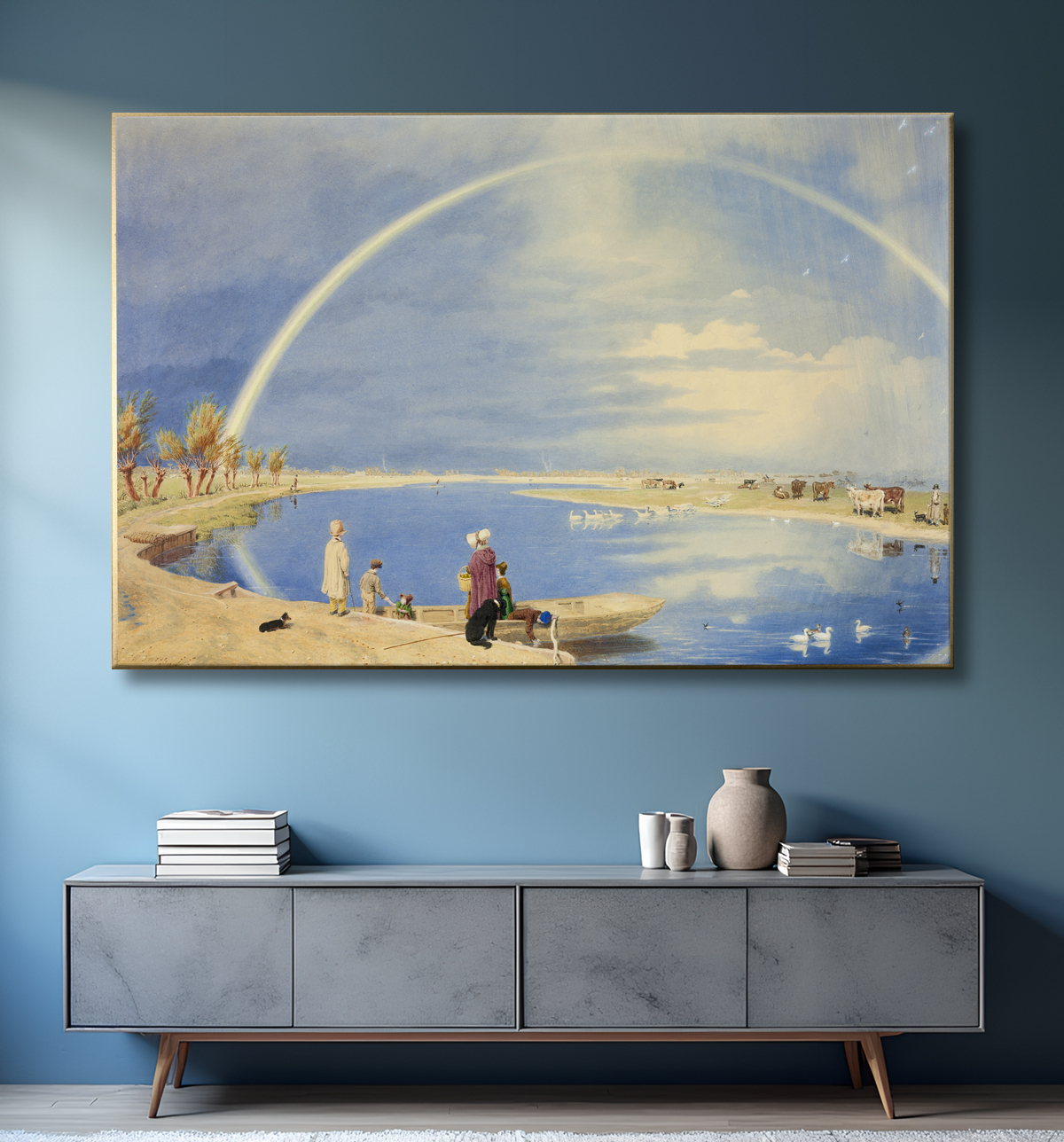 Reproduction Une douche d'avril : une vue de Binsey Ferry près d'Oxford, en regardant vers Port Meadow et Godstow de William Turner avec decor